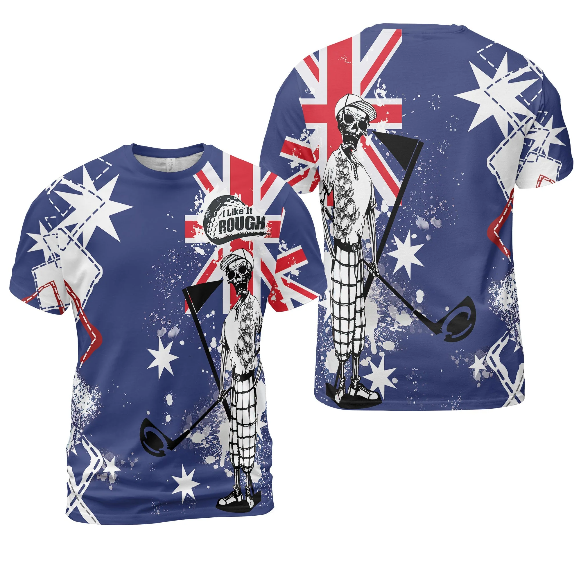 Golf Men's Long Sleeve Polo Shirt, Argyle Pattern Skeleton Golfing, Golf I Like It Rough Australian Flag Long Sleeve Polo Shirt For Men - Best Gift For Golfers, Golf Lovers - Image 14