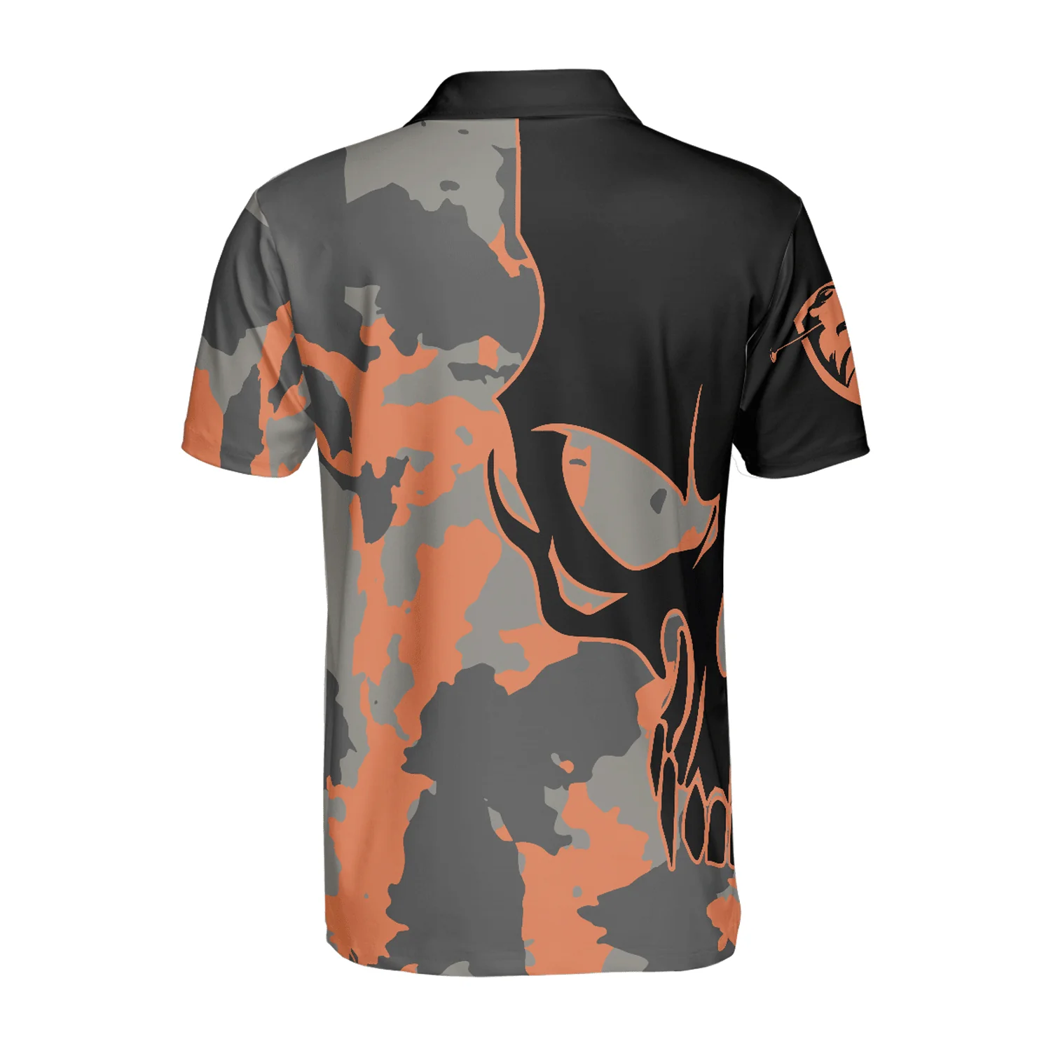 Golf Men's Long Sleeve Polo Shirt - Skull Orange Camouflage Golf Long Sleeve Polo Shirt, Streetwear Camo Golf Shirt For Men - Image 5