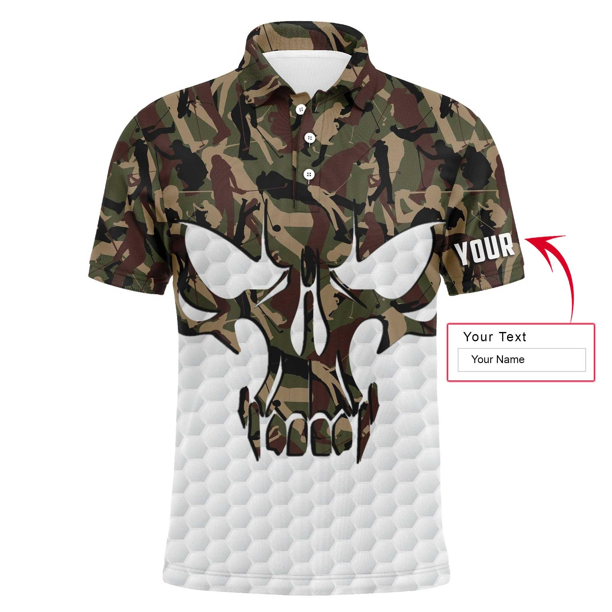 Golf Personalized Name Men Long Polo Shirt, Skull Camo Pattern Golf Apparel, Best Gift And Outfit For Golf Lover, Golfer, Golf Team - Image 3
