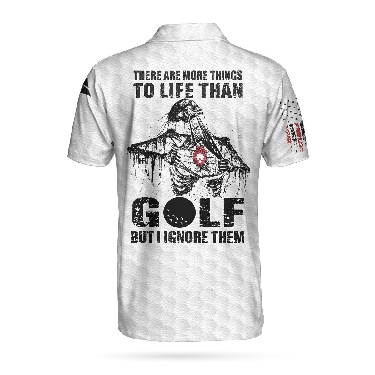 Golf Polo Shirt, Golf Love Heart Skull Polo Shirt, Golf Pattern Skeleton Golfer American Flag Polo Shirt - Perfect Gift For Men, Golfer - Image 2