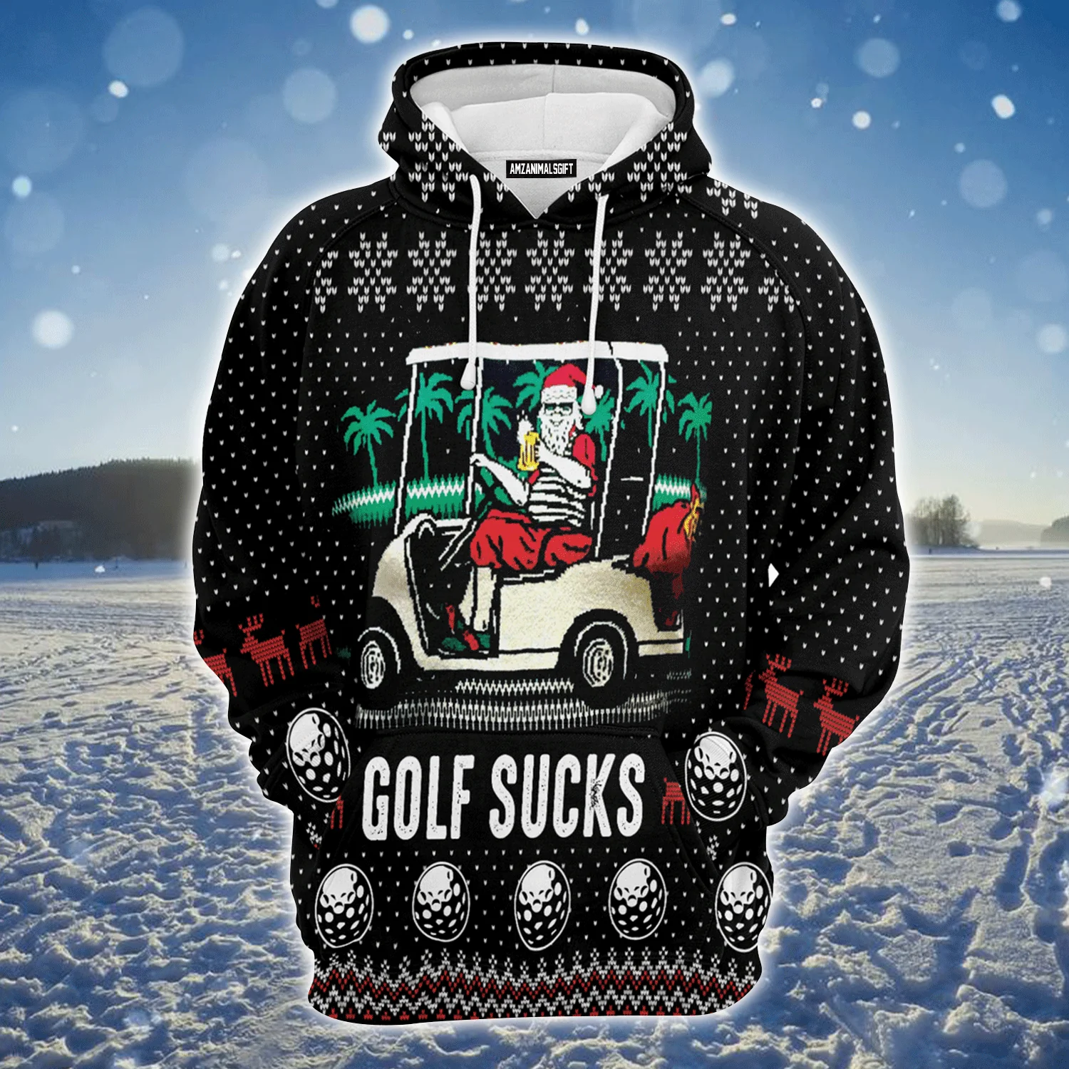 Golf Premium Christmas Hoodie, Santa Golf Sucks & beer Christmas Unisex Hoodie For Men & Women - Perfect Gift For Christmas, Friends, Family - Image 2