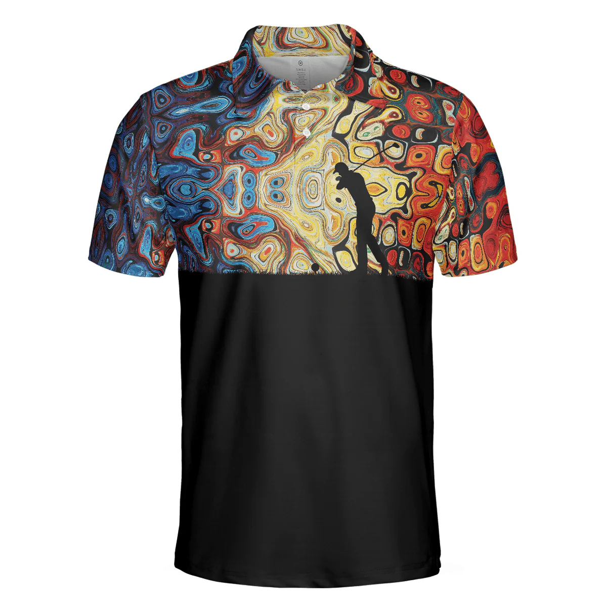 Golf Silhouette With Sky Wavy Abstract Seamless Pattern Men Polo Shirt, Black Golf Shirt For Men, Gift For Golf Lovers - Image 3