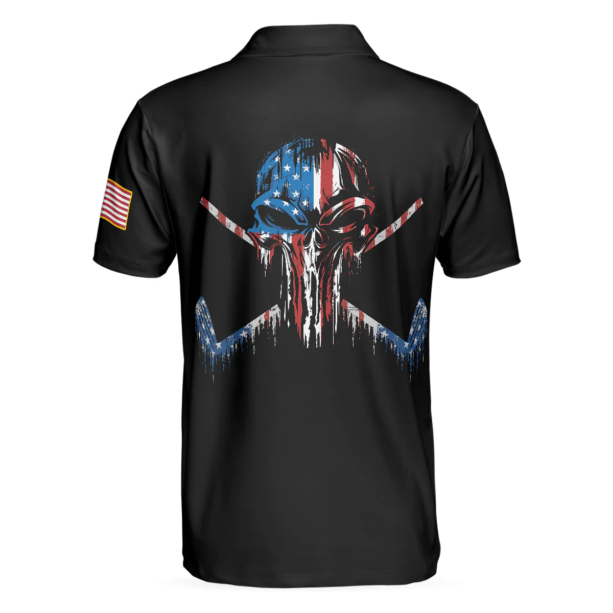 Golf Skull America Flag Men Polo Shirt, Wet Paint Black Polo Shirt, Best Golf Shirt For Men - Best Gift For Golf Lovers - Image 2