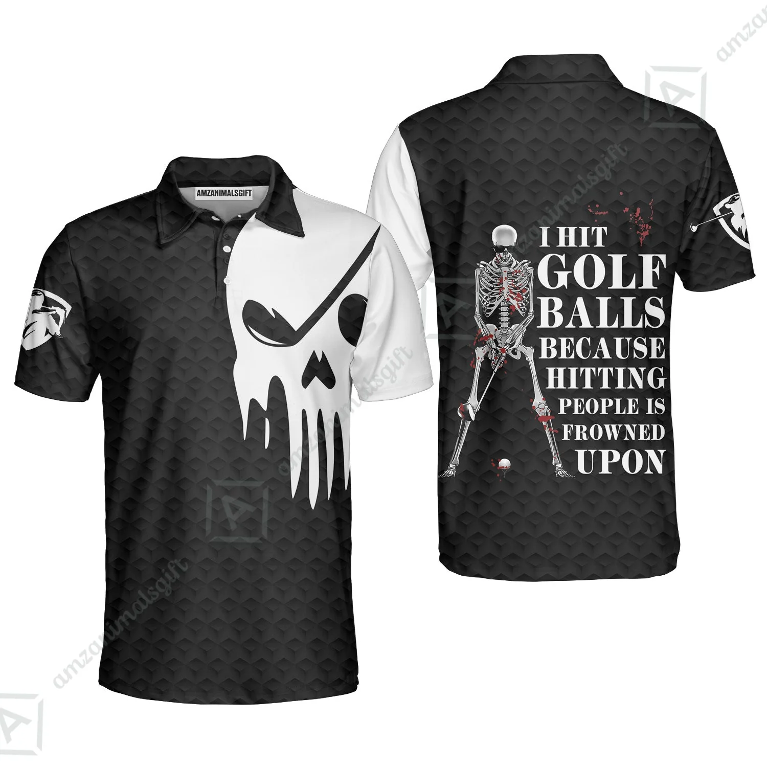 Golf T-Shirt - I Hit Golf Ball T-Shirt, Black And White Golf Shirt Design With Sayings, Scary Skeleton Golf Shirt - Image 5