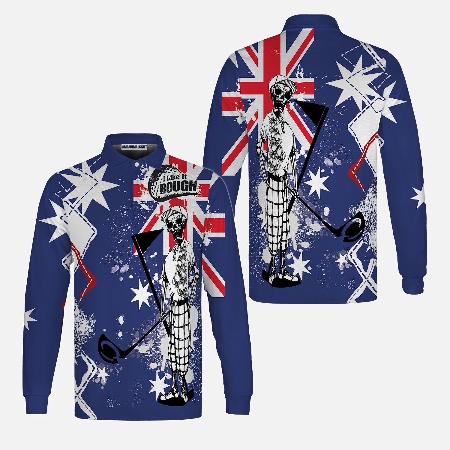 Golf Unisex T-shirt, Argyle Pattern Skeleton Golfing, Golf I Like It Rough Australian Flag Unisex T-shirt For Men - Best Gift For Golfers, Golf Lovers - Image 3