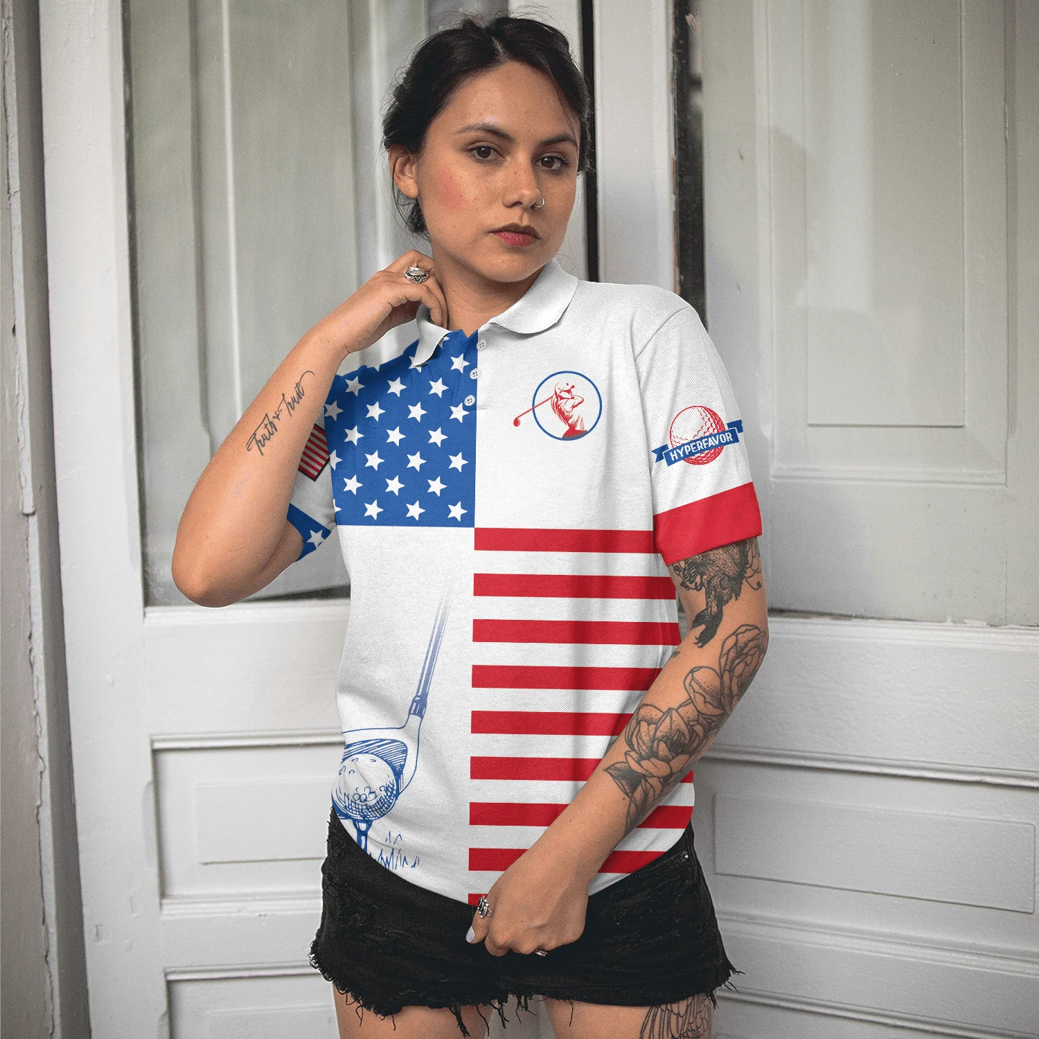 Golf Women Polo Shirt, American Flag Patriotic Golf Shirt For Ladies, Unique Golf Gift For Girls - Best Gift For Golfers, Golf Lovers - Image 5