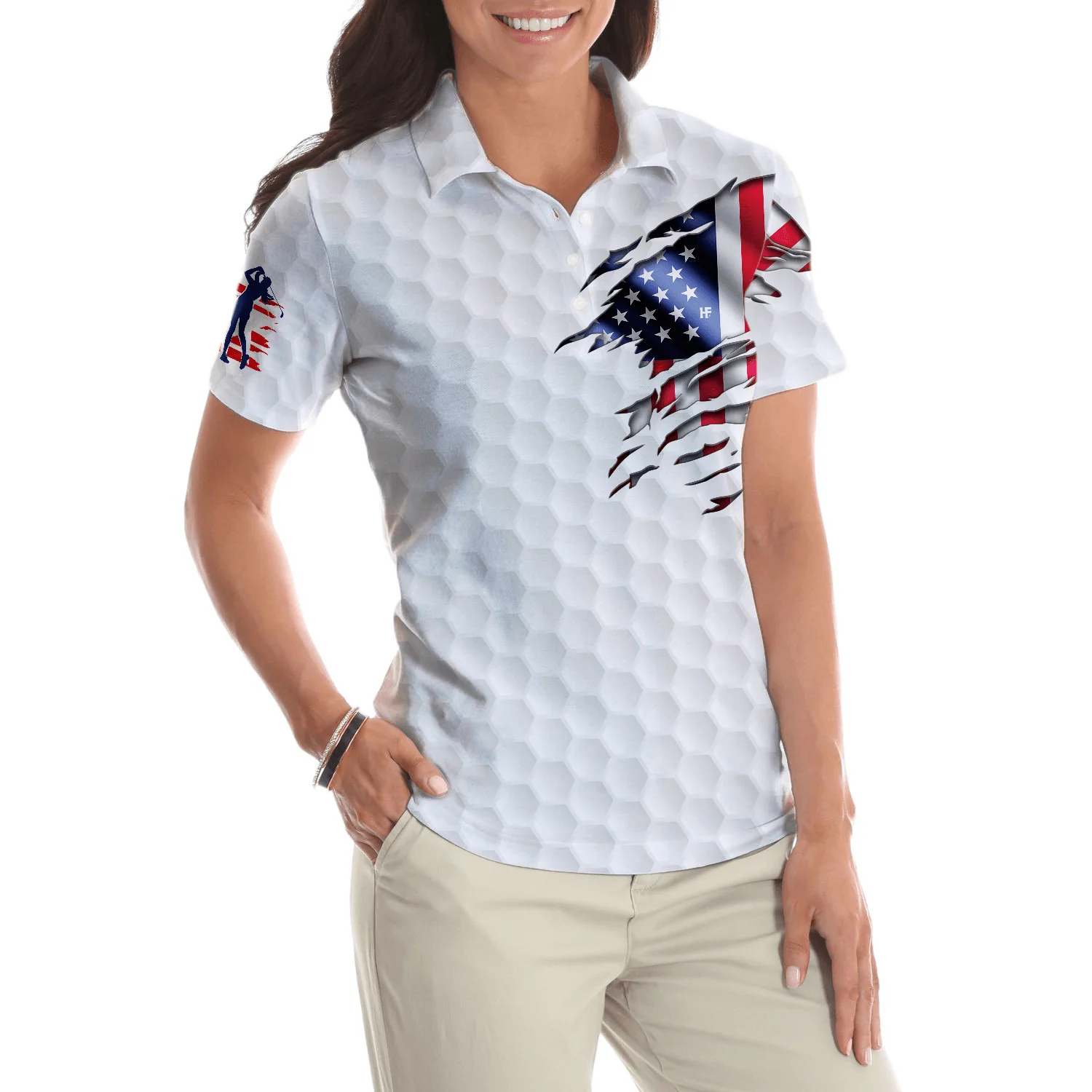 Golf Women Polo Shirt, American Flag Polo Shirt, Best Golf Shirt For Ladies - Gift For Women, Golfers, Golf Lovers - Image 5