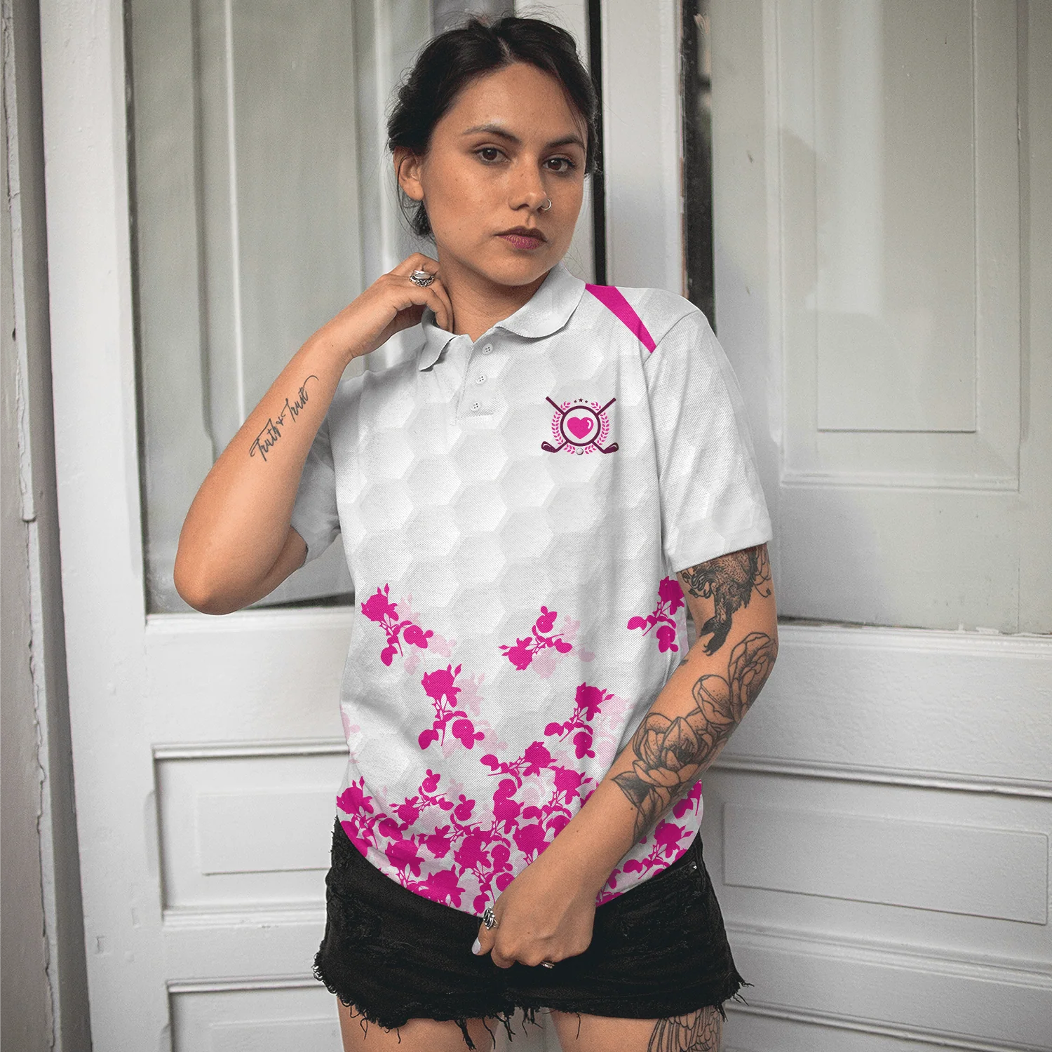Golf Women Polo Shirt, And Yet You Are Staring At My Golf Putt Again Golf Pink Rose Women Polo Shirts, Best Golf Gift For Female Golfers, Ladies - Image 5