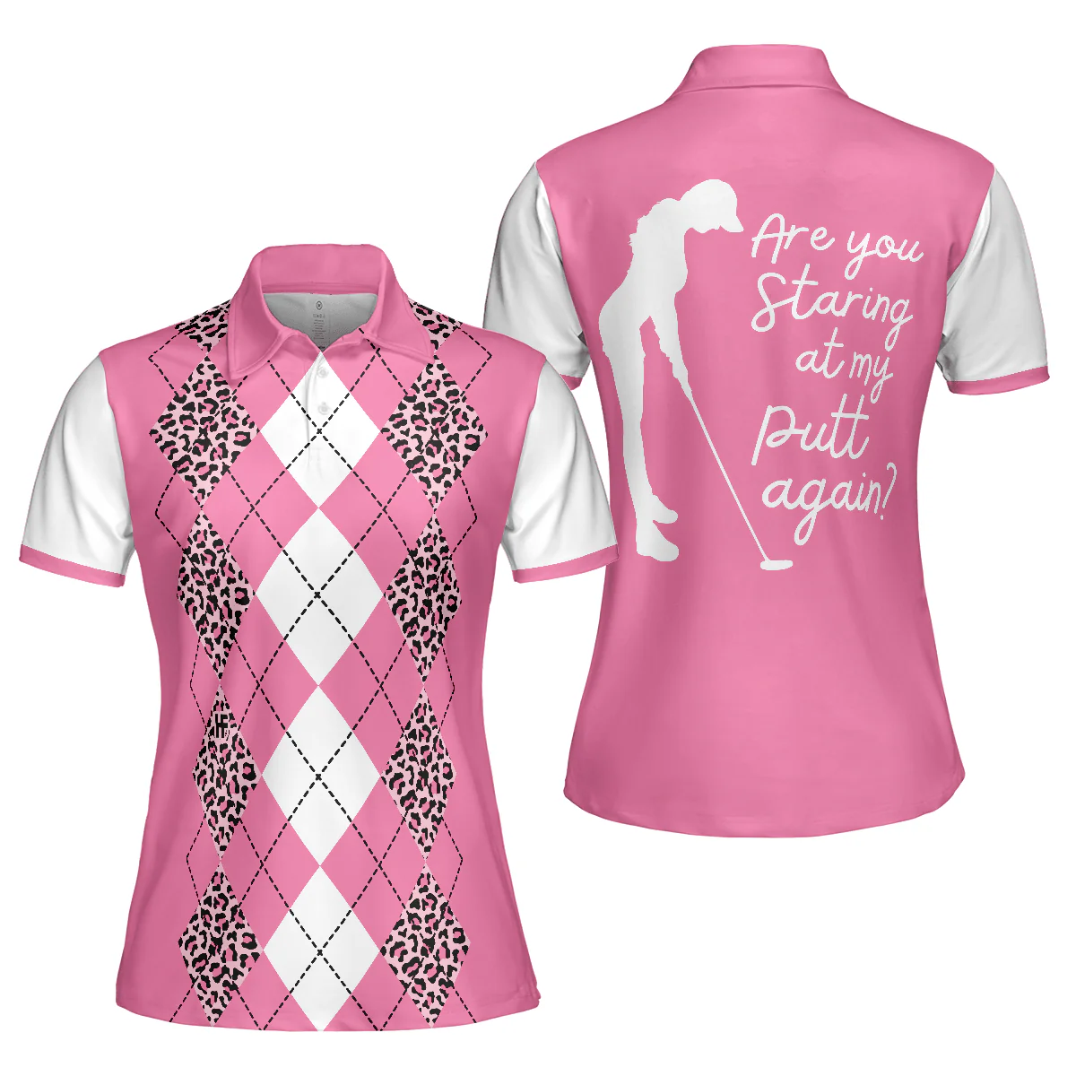 Golf Women Polo Shirt, Are You Staring At My Putt Again Golf, White And Pink Argyle Pattern Women Polo Shirts, Gift For Golfers, Ladies - Image 2