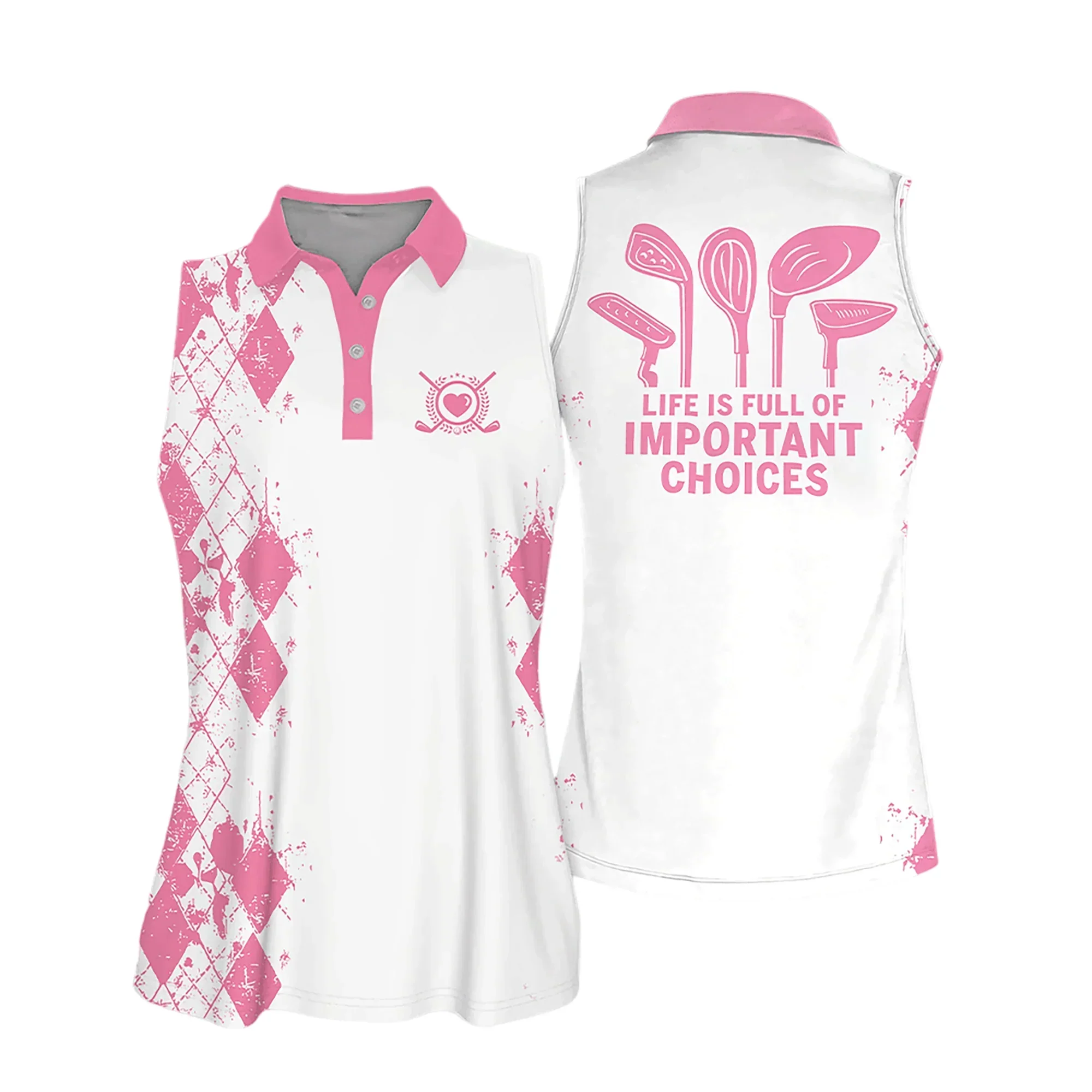 Golf Women Polo Shirt, Argyle Pattern Life Is Full Of Important Choices Multicolor Polo Shirt - Gift For Golfers, Female, Golf Lovers, Mother's Day - Image 2
