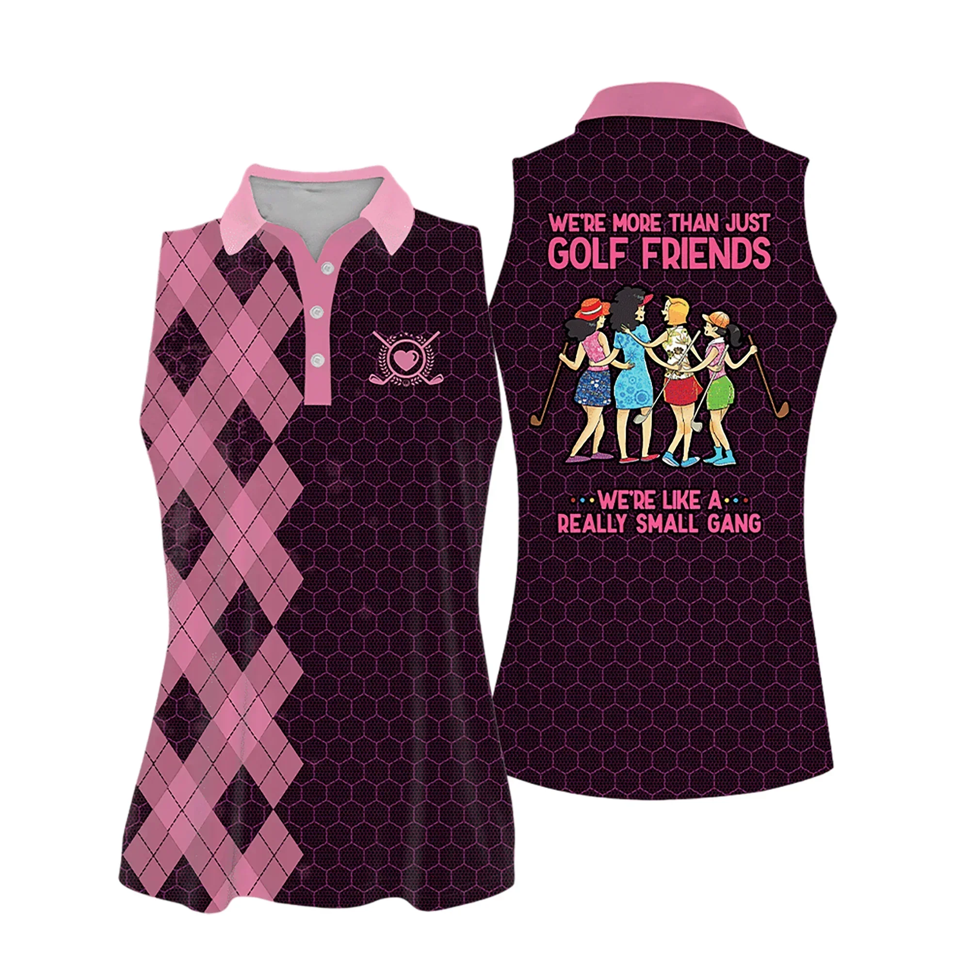Golf Women Polo Shirt, Argyle Pattern We're Like A Really Small Gang Multicolor Women Polo Shirt - Gift For Mother's Day, Golfers, Female, Golf Lover
