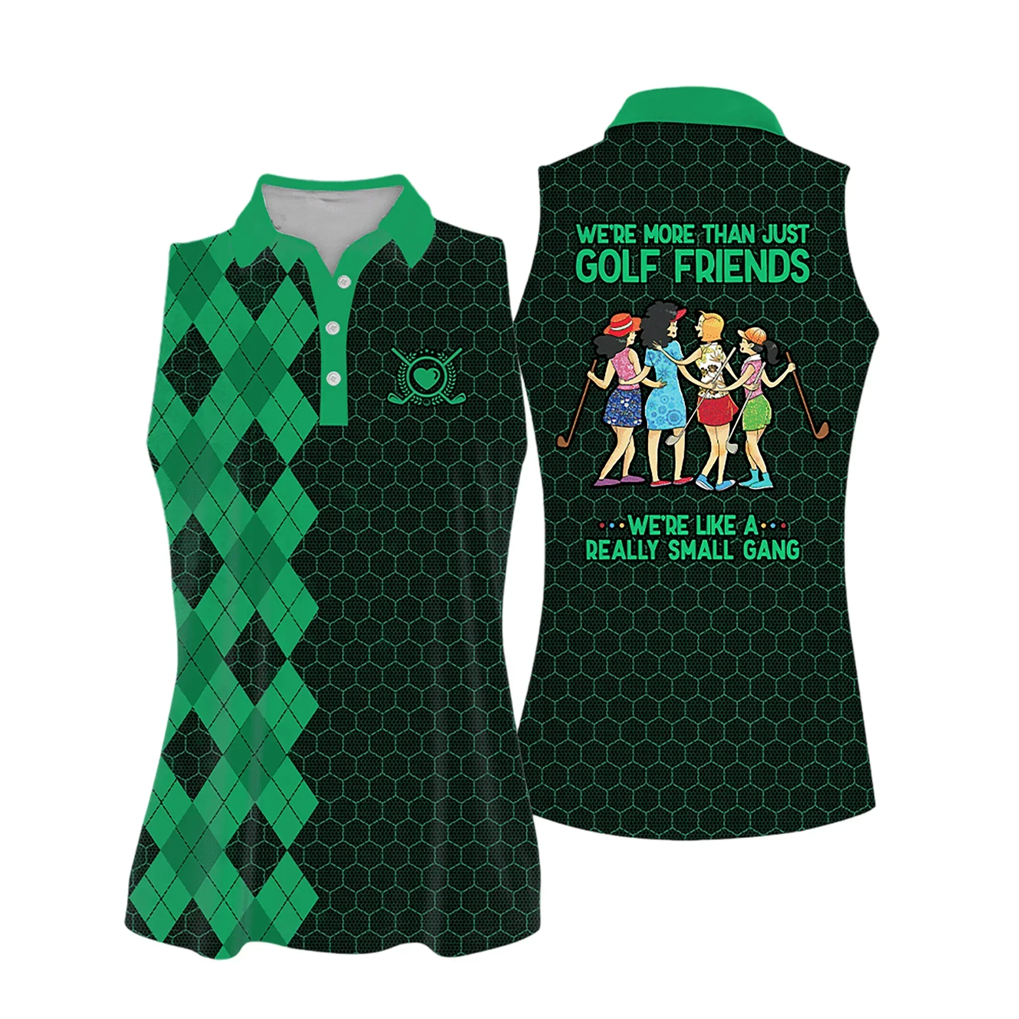 Golf Women Polo Shirt, Argyle Pattern We're Like A Really Small Gang Multicolor Women Polo Shirt - Gift For Mother's Day, Golfers, Female, Golf Lover - Image 3