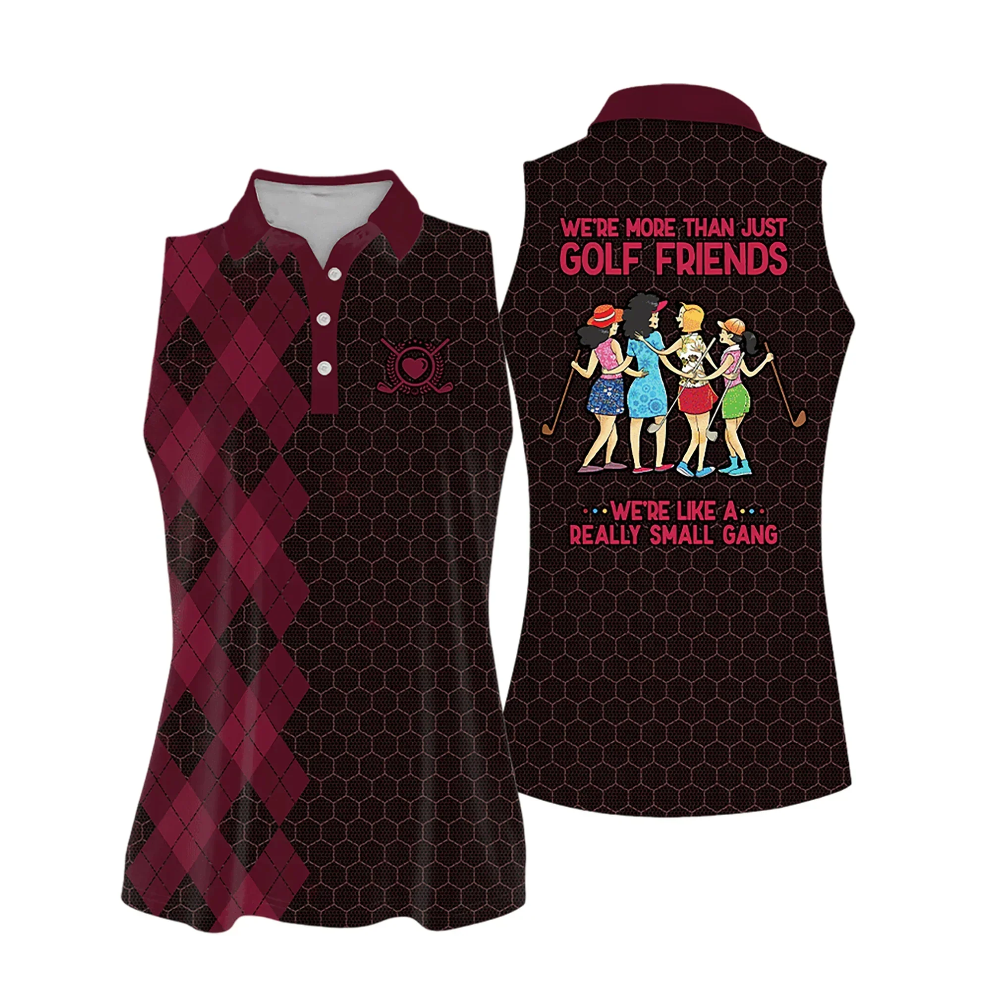 Golf Women Polo Shirt, Argyle Pattern We're Like A Really Small Gang Multicolor Women Polo Shirt - Gift For Mother's Day, Golfers, Female, Golf Lover - Image 4