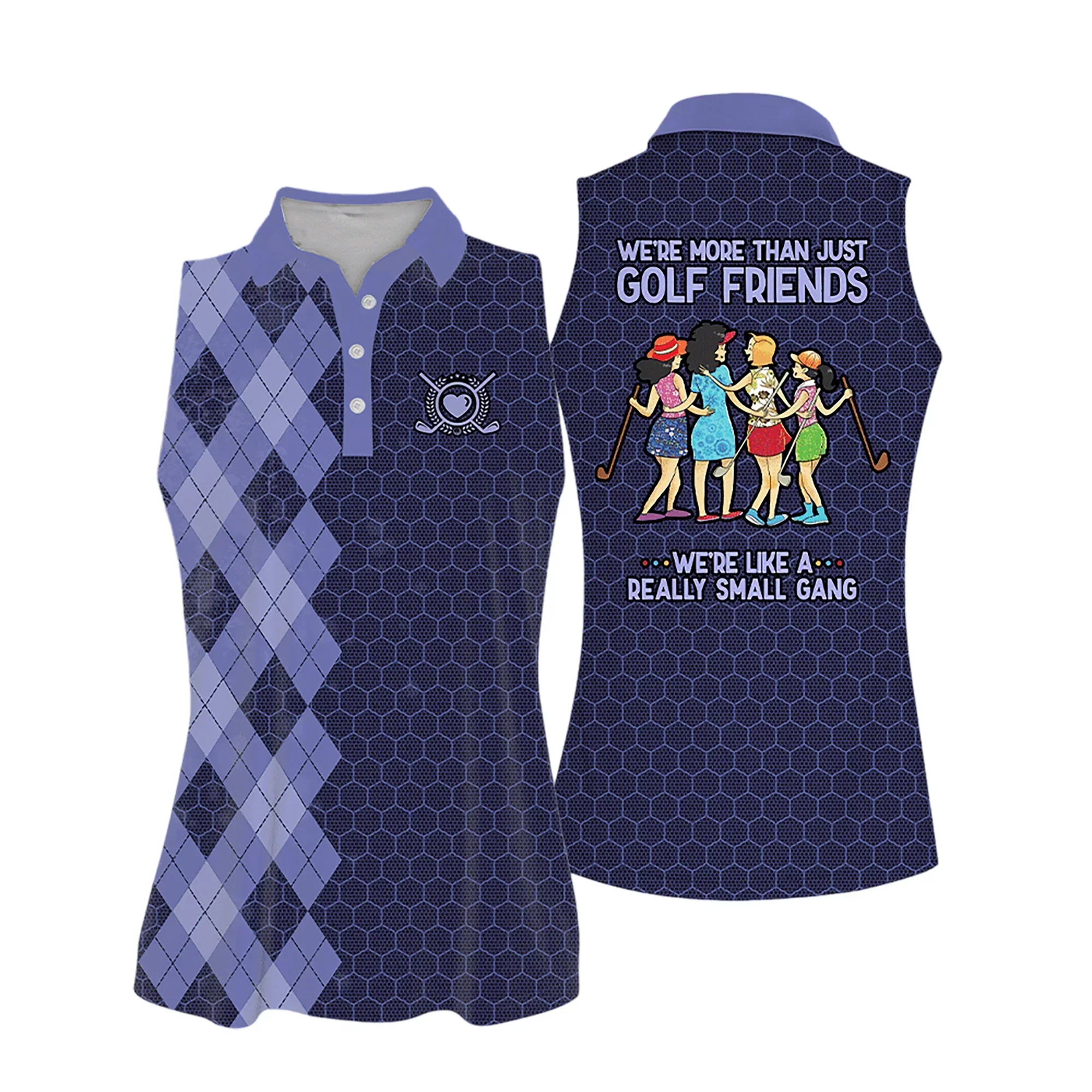 Golf Women Polo Shirt, Argyle Pattern We're Like A Really Small Gang Multicolor Women Polo Shirt - Gift For Mother's Day, Golfers, Female, Golf Lover - Image 5