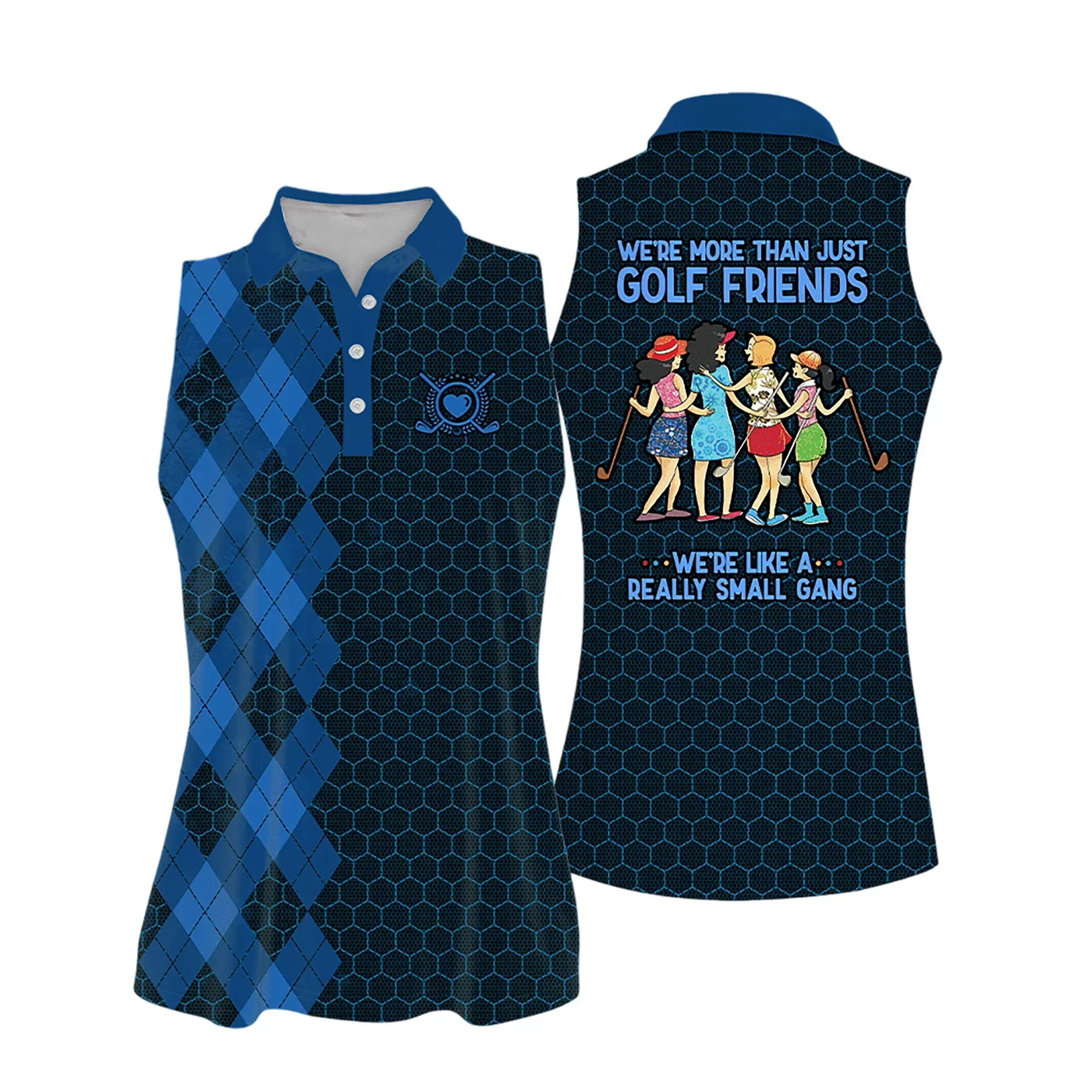 Golf Women Polo Shirt, Argyle Pattern We're Like A Really Small Gang Multicolor Women Polo Shirt - Gift For Mother's Day, Golfers, Female, Golf Lover - Image 6