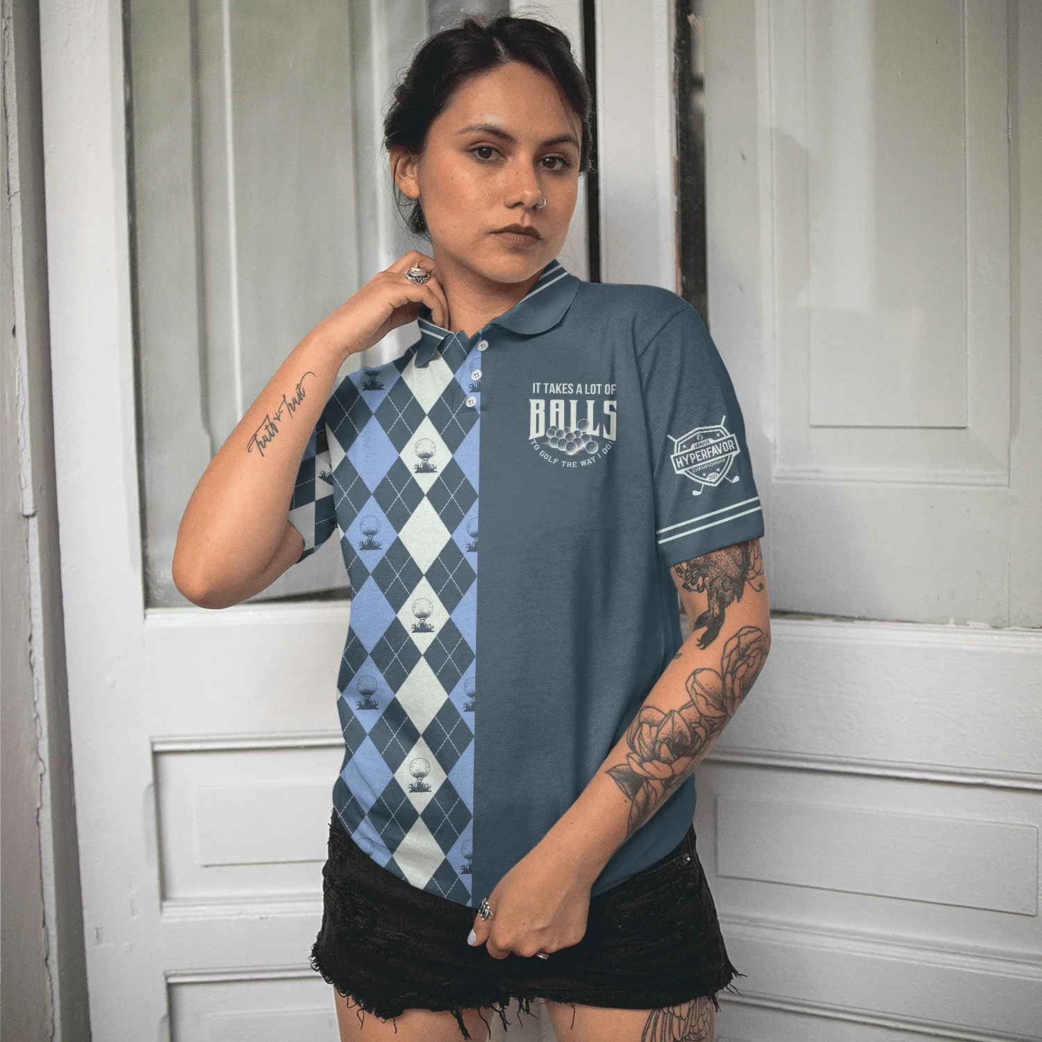 Golf Women Polo Shirt, Balls To Golf The Way I Do, Golf Sports Caro Pattern Women Polo Shirts, Best Gift For Female Golfers, Ladies, Golf Lovers - Image 3