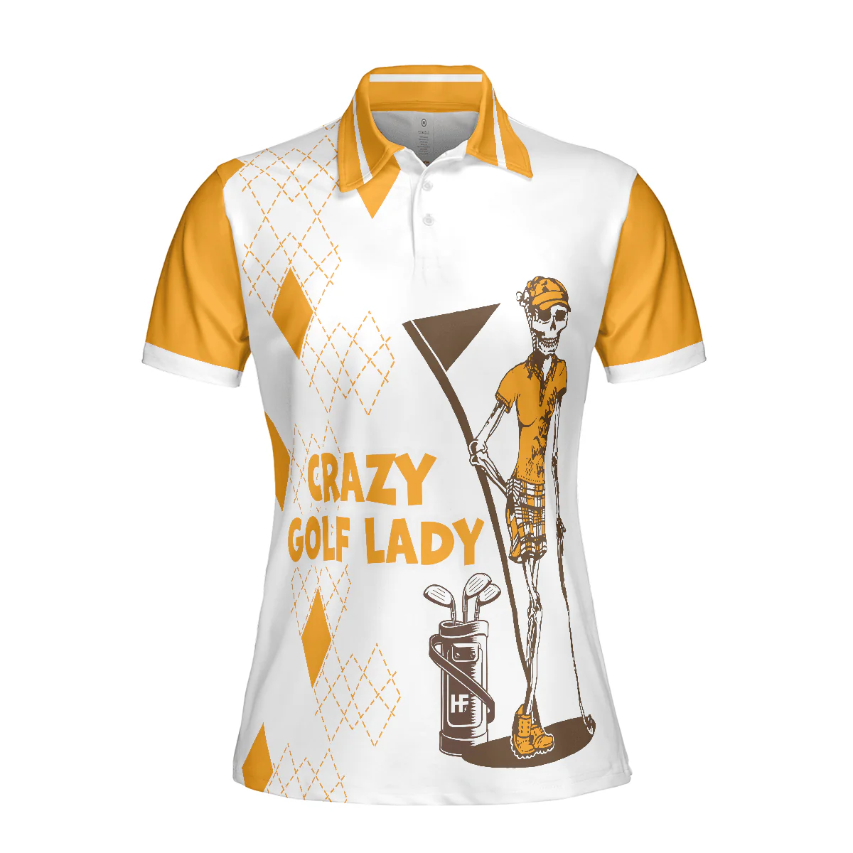 Golf Women Polo Shirt, Crazy Golf Lady Skull, White And Yellow Women Polo Shirts, Funny Golf Gift For Female Golfers, Golf Lovers, Ladies - Image 4