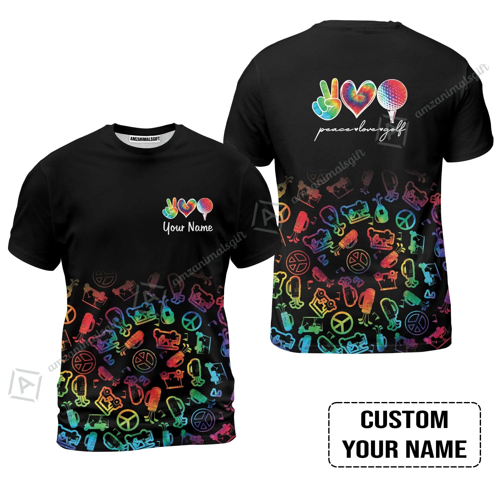 Golf Women Polo Shirt Custom Name, Watercolor Peace Love Golf Golf Icon Personalized Polo Shirt - Image 7