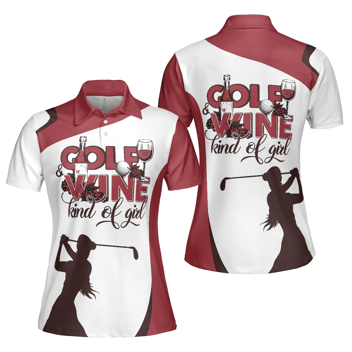 Golf Women Polo Shirt, Golf And Wine Kind Of Girl, White And Red Golf Women Polo Shirts, Golf Shirt For Wine Lovers, Ladies, Golf Lovers - Image 2