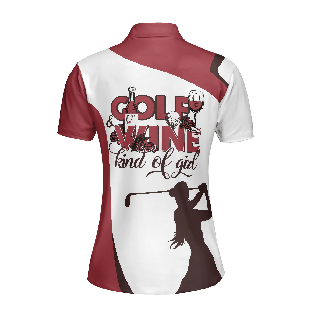 Golf Women Polo Shirt, Golf And Wine Kind Of Girl, White And Red Golf Women Polo Shirts, Golf Shirt For Wine Lovers, Ladies, Golf Lovers - Image 3