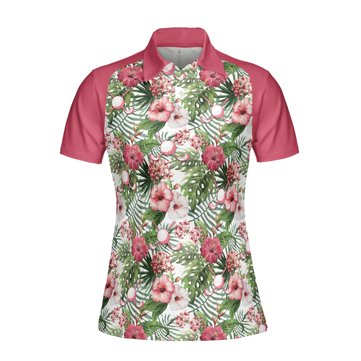 Golf Women Polo Shirt, Golf Ball On Tropical Flowers Pattern Background Women Polo Shirts, Golfing Gift For Ladies, Female Golfers, Golf Lovers - Image 4