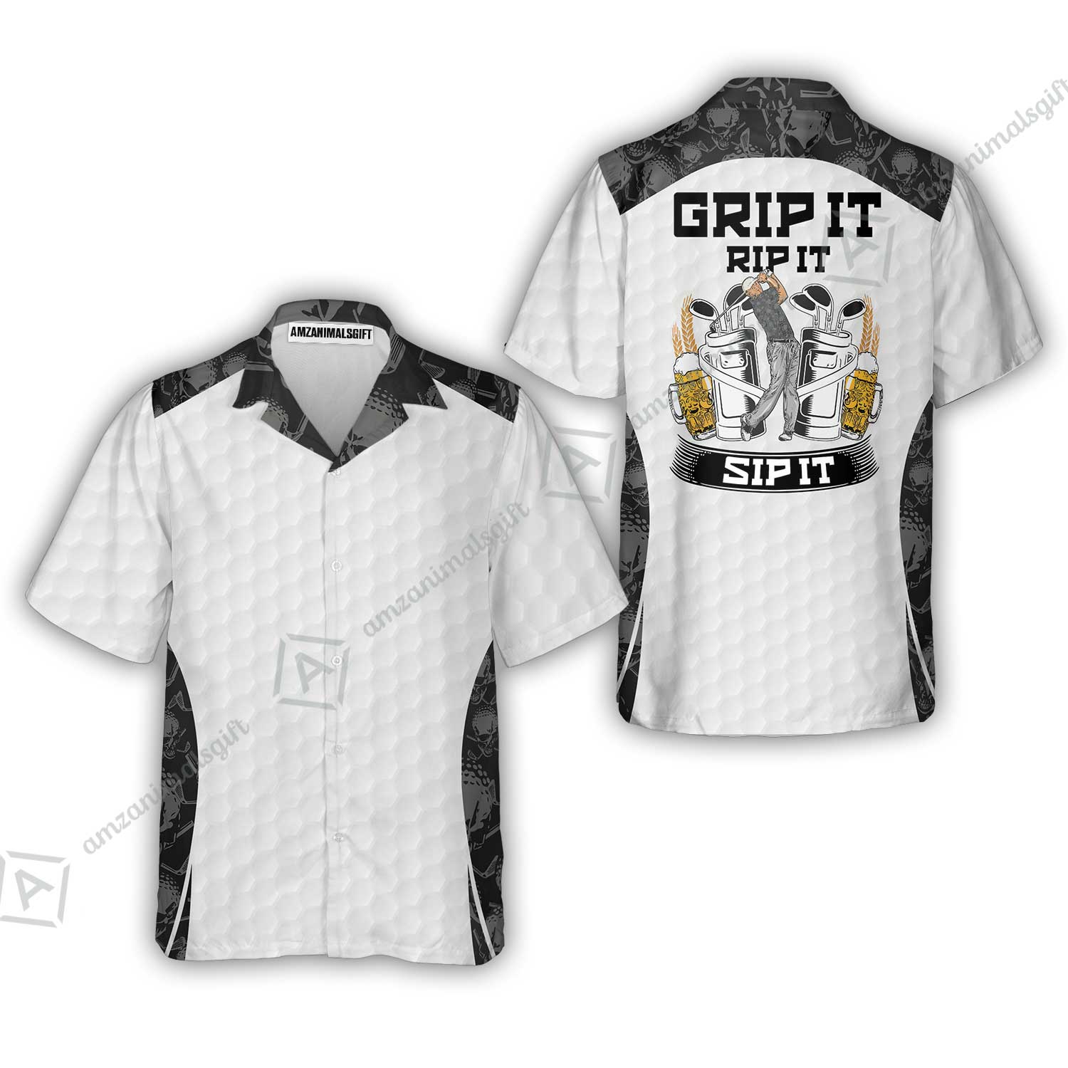 Golf Women Polo Shirt - Golf Ball Pattern Skull, Grip It Rip It Sip It Golf White Women Polo Shirt - Image 8