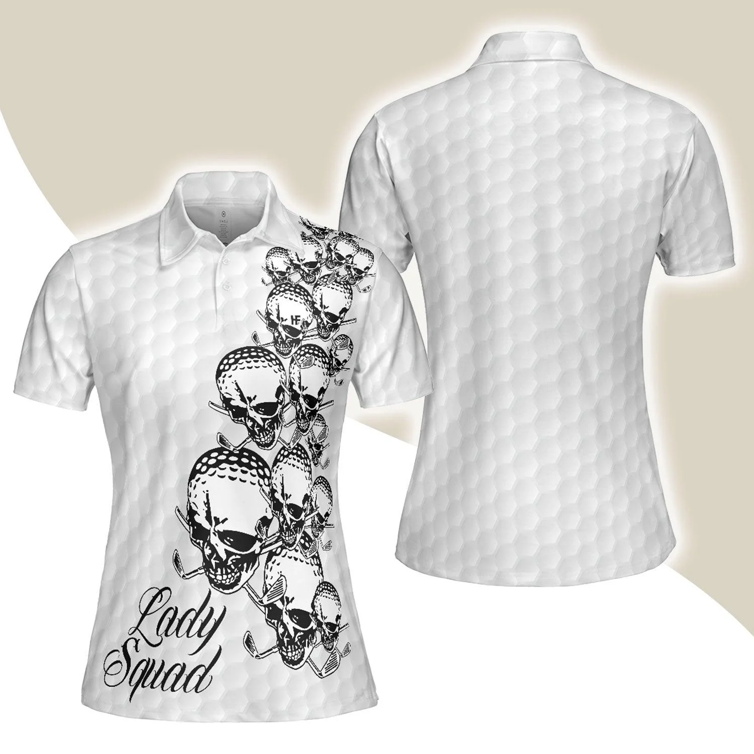 Golf Women Polo Shirt, Golf Ball Texture With Black And White Skull Lady Squad Women Polo Shirts, Gift For Ladies, Female Golfers, Golf Lovers