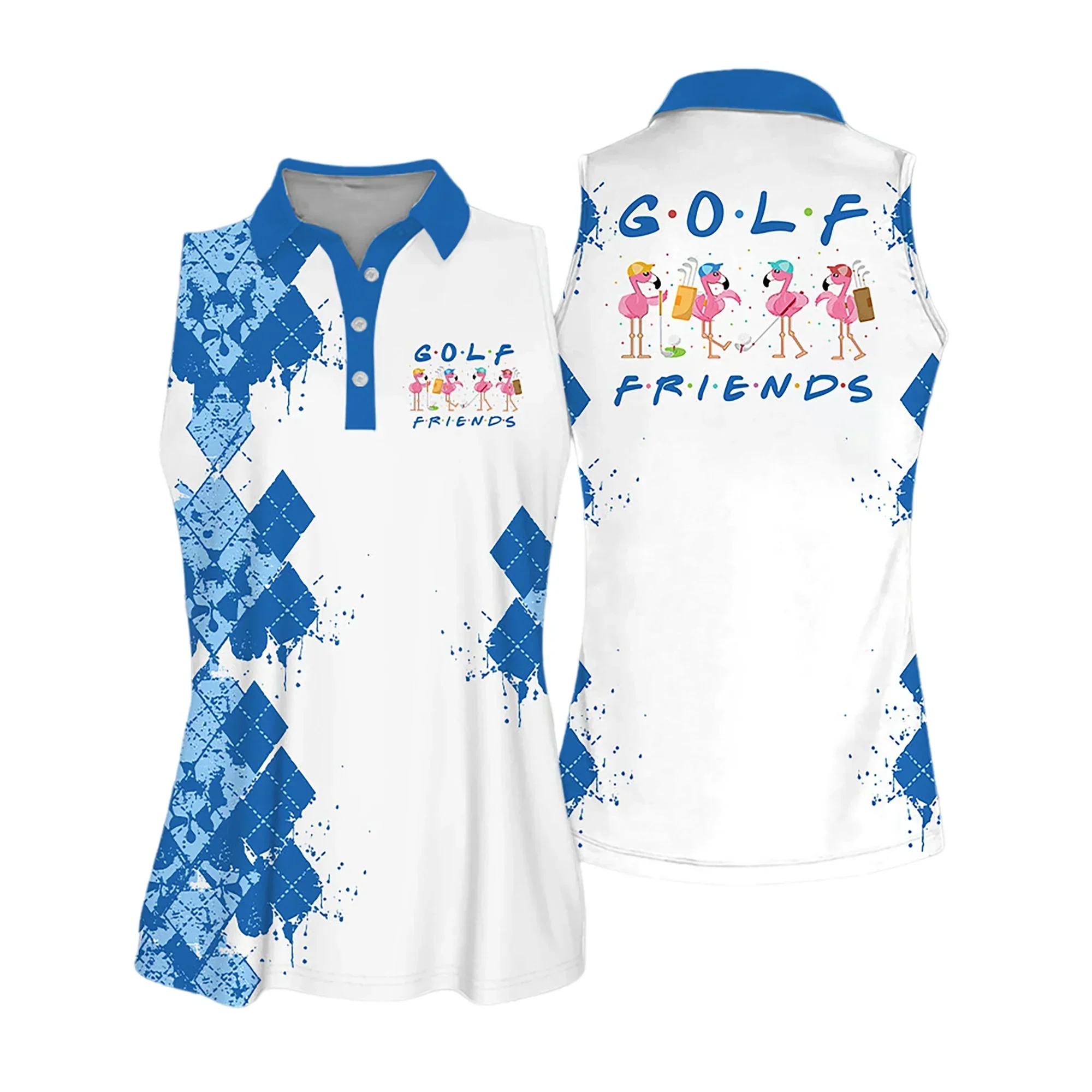 Golf Women Polo Shirt, Golf Friends Flamingo Multicolor, Argyle Pattern Women Polo Shirt - Gift For Mother's Day, Golfers, Female, Golf Lover - Image 2