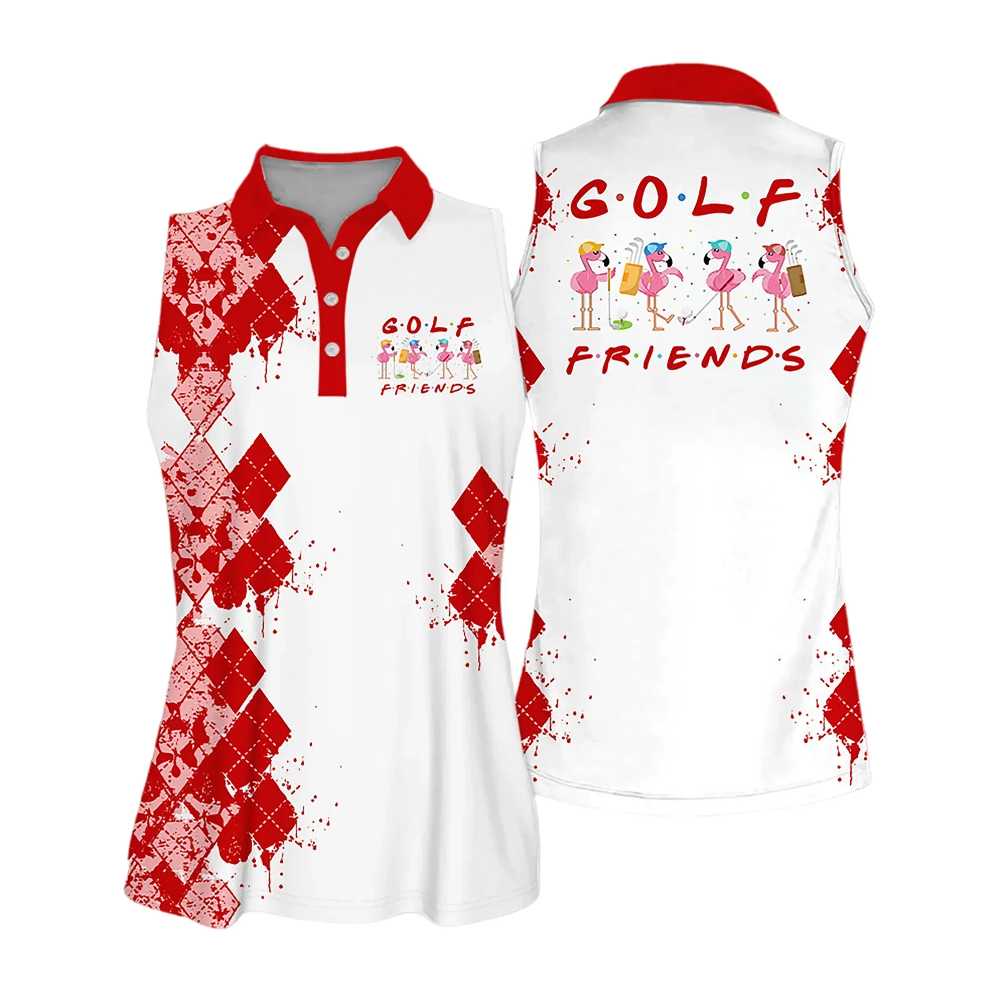 Golf Women Polo Shirt, Golf Friends Flamingo Multicolor, Argyle Pattern Women Polo Shirt - Gift For Mother's Day, Golfers, Female, Golf Lover - Image 3