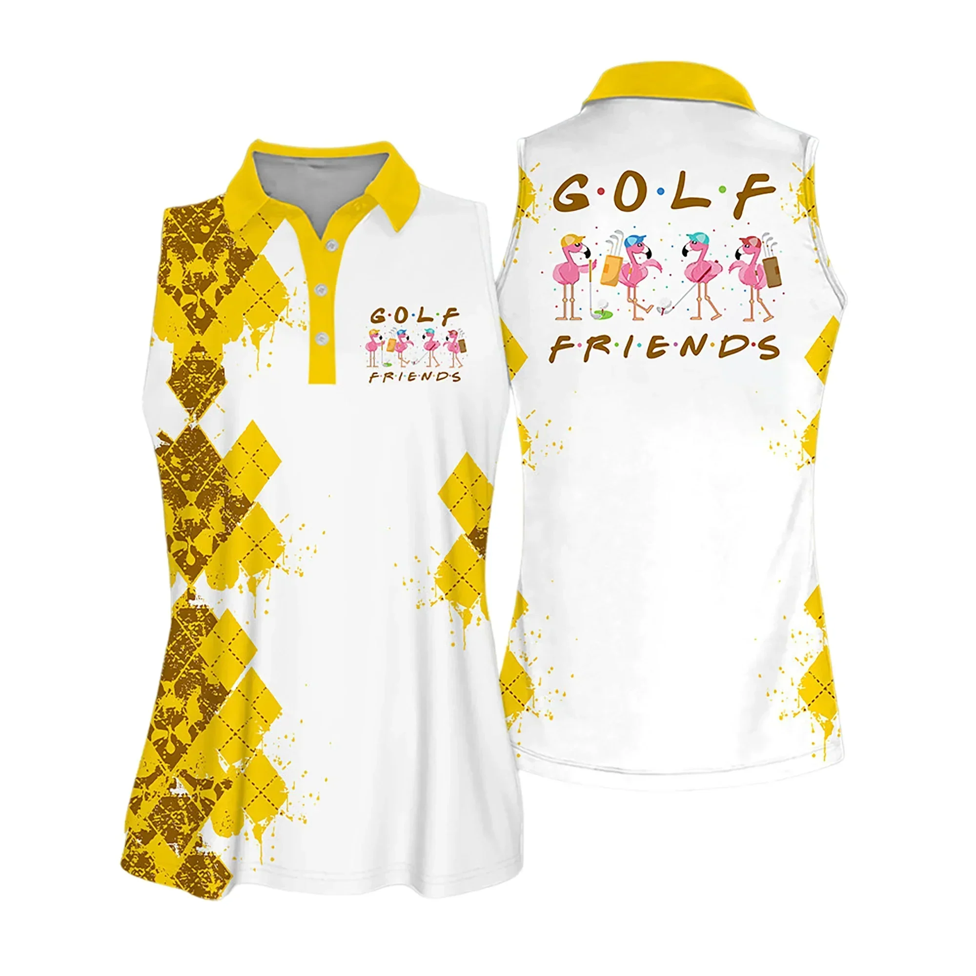 Golf Women Polo Shirt, Golf Friends Flamingo Multicolor, Argyle Pattern Women Polo Shirt - Gift For Mother's Day, Golfers, Female, Golf Lover - Image 4