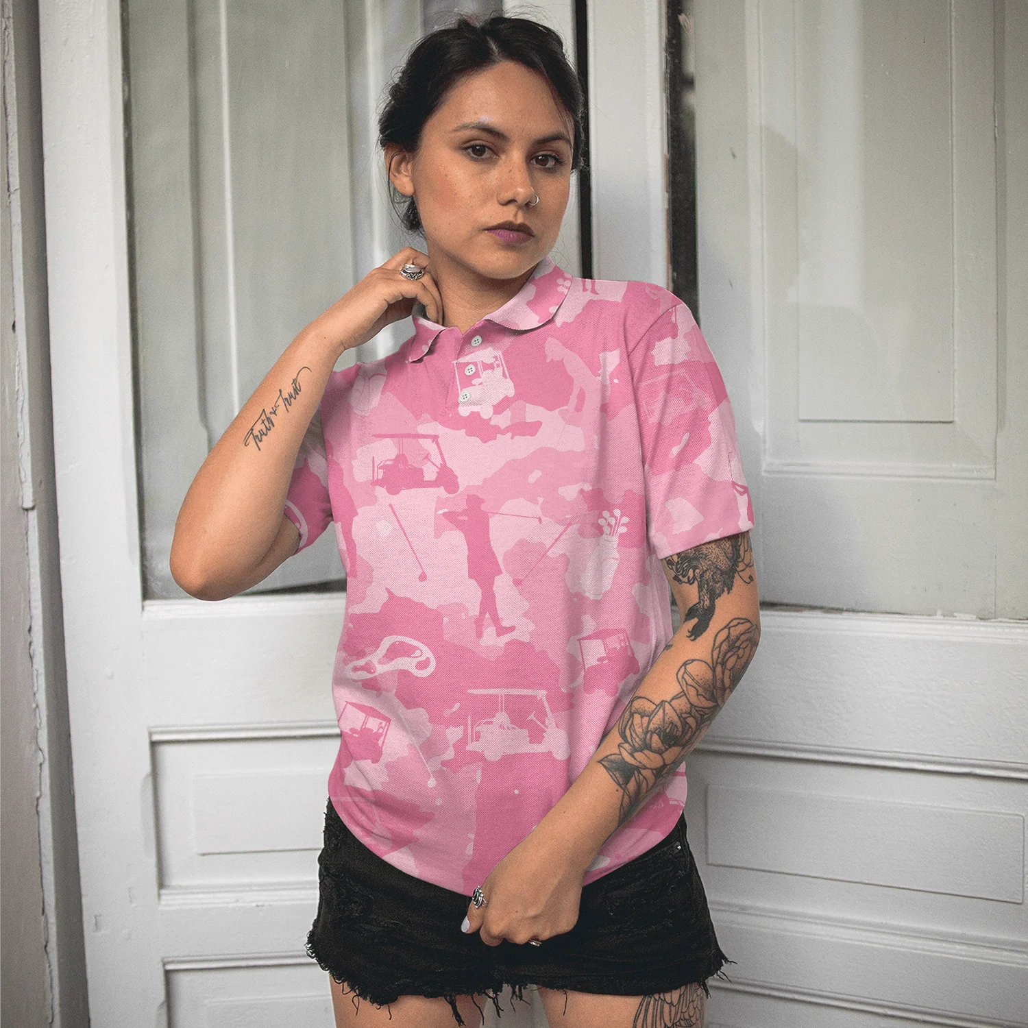 Golf Women Polo Shirt, Golf Girl Camouflage Pink Camo Women Polo Shirts, Cool Golf Gift For Female Golfers, Ladies, Golf Lovers - Image 5