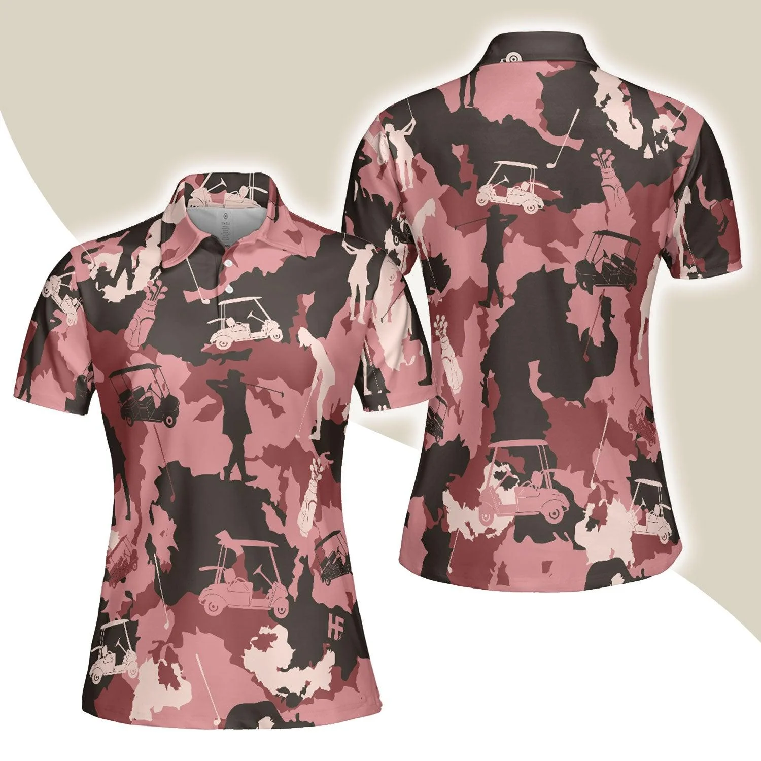 Golf Women Polo Shirt, Golf Girl Camouflage Pink Red Brown Camo Women Polo Shirts, Cool Golf Gift For Female Golfers, Ladies, Golf Lovers