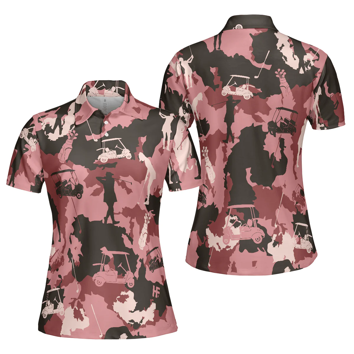 Golf Women Polo Shirt, Golf Girl Camouflage Pink Red Brown Camo Women Polo Shirts, Cool Golf Gift For Female Golfers, Ladies, Golf Lovers - Image 2