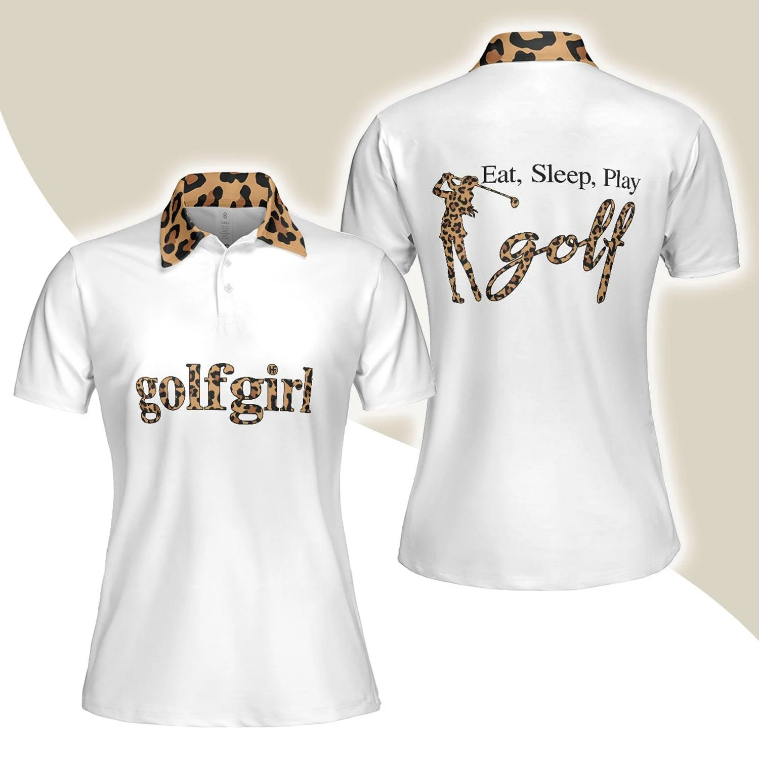 Golf Women Polo Shirt, Golf Girl Eat Sleep Play Golf Mix Leopard Pattern Women Polo Shirts, Unique Gift For Female Golfers, Ladies, Golf Lovers