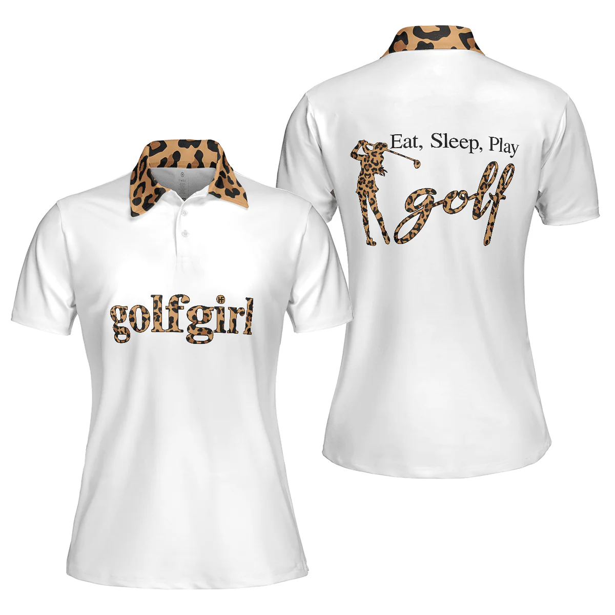 Golf Women Polo Shirt, Golf Girl Eat Sleep Play Golf Mix Leopard Pattern Women Polo Shirts, Unique Gift For Female Golfers, Ladies, Golf Lovers - Image 2
