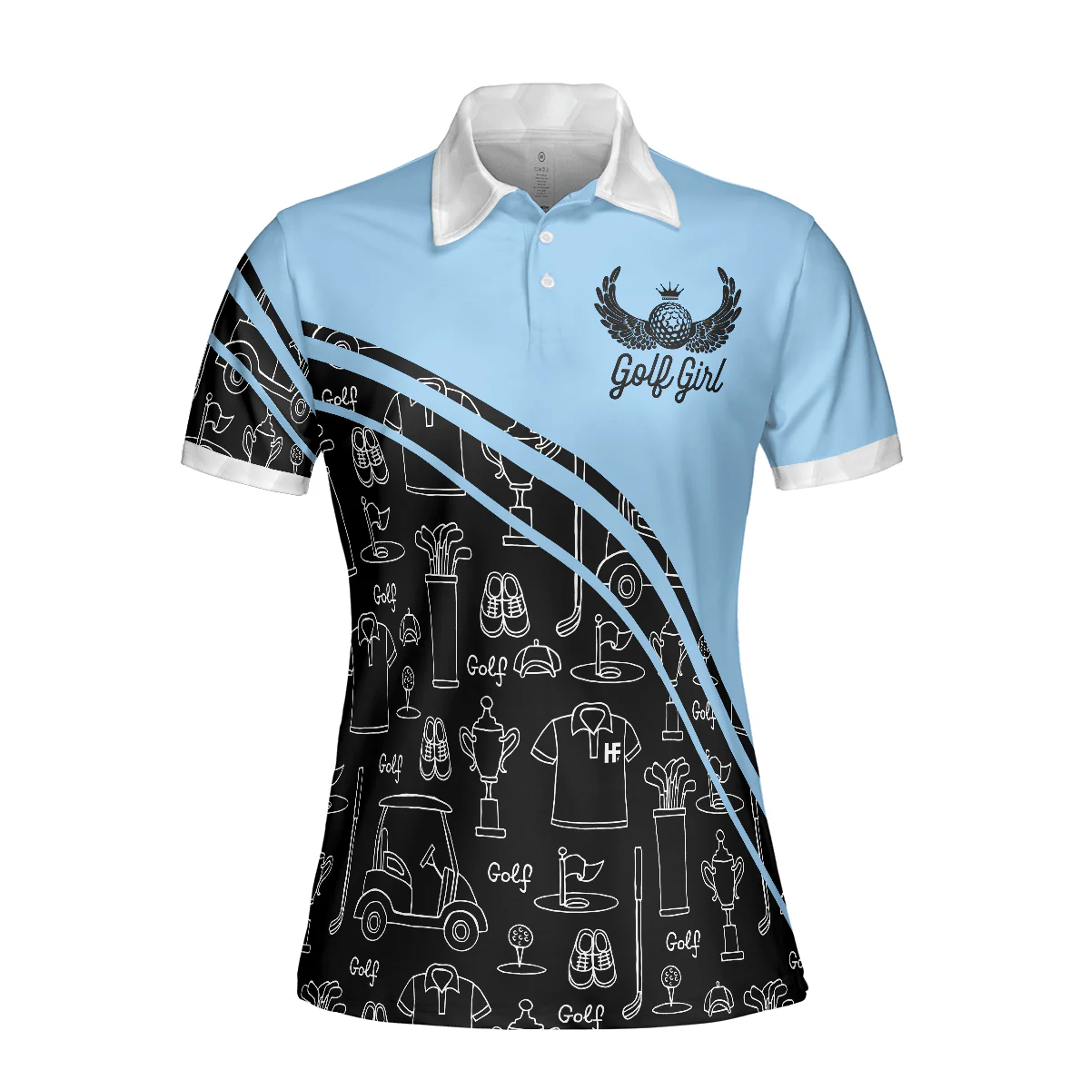 Golf Women Polo Shirt, Golf Girl In Black And Blue Seamless Pattern Women Polo Shirts, Unique Gift For Female Golfers, Ladies, Golf Lovers - Image 4