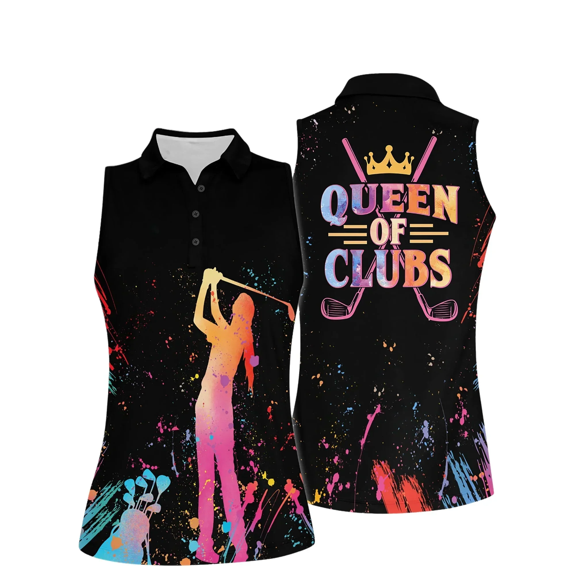 Golf Women Polo Shirt, Golf Girl Queen of Clubs Black Background Polo Shirt For Female - Gift Sport For Mother's Day, Golfers, Golf Lover