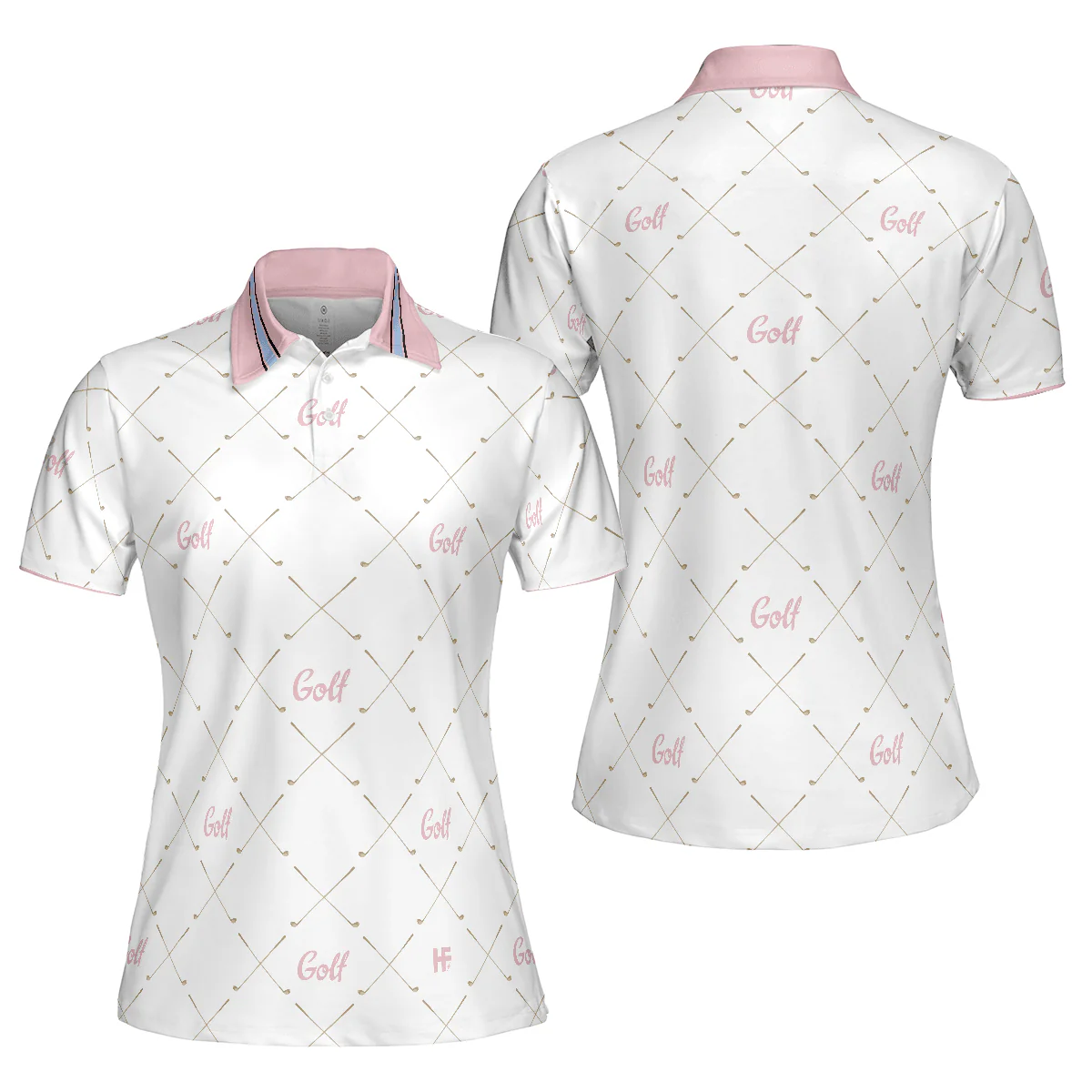 Golf Women Polo Shirt, Golf In Pink With Simple Golf Clubs Pattern, Classic Golf Women Polo Shirts, Unique Golf Gift For Ladies, Team Female Golfers - Image 2