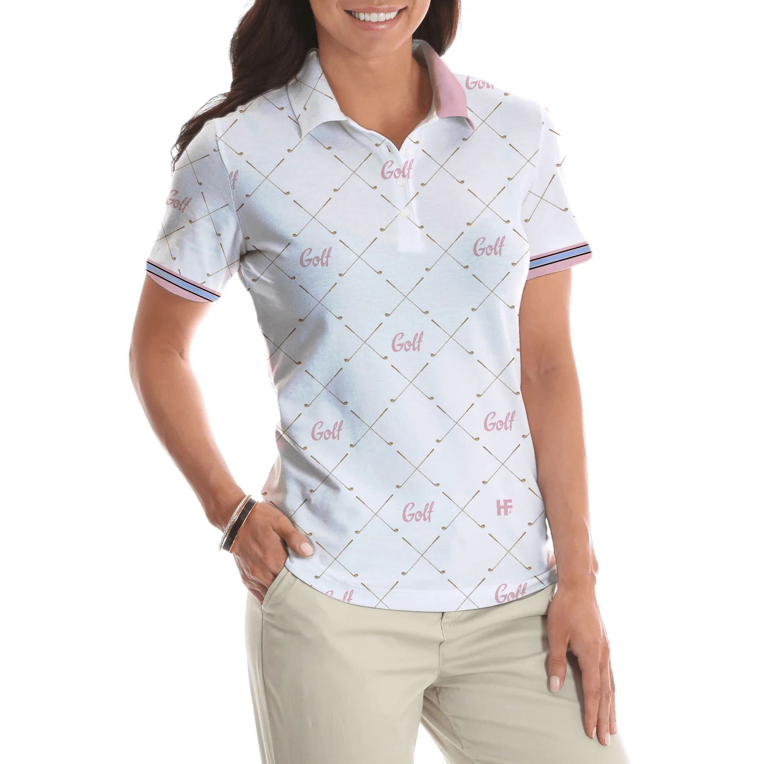 Golf Women Polo Shirt, Golf In Pink With Simple Golf Clubs Pattern, Classic Golf Women Polo Shirts, Unique Golf Gift For Ladies, Team Female Golfers - Image 5