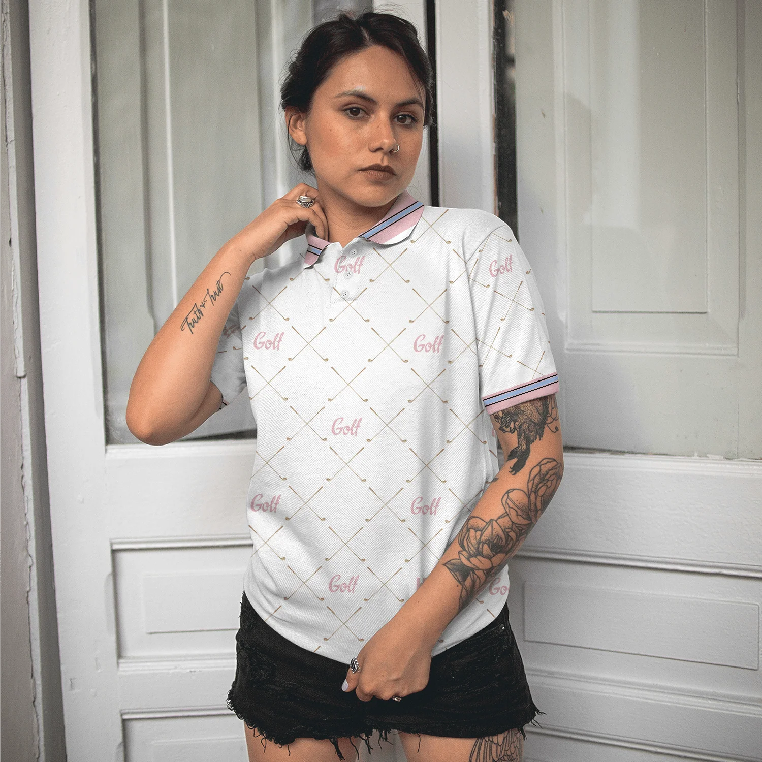 Golf Women Polo Shirt, Golf In Pink With Simple Golf Clubs Pattern, Classic Golf Women Polo Shirts, Unique Golf Gift For Ladies, Team Female Golfers - Image 6