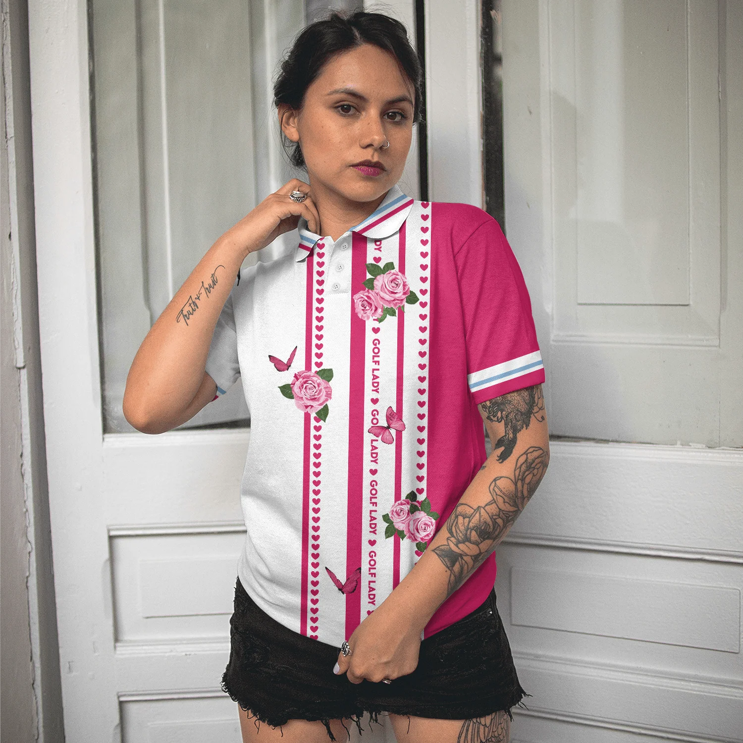 Golf Women Polo Shirt, Golf Lady With Roses In Vintage Style Golf Floral Women Polo Shirts, Gift For Ladies, Team Female Golfers, Golf Lovers - Image 6