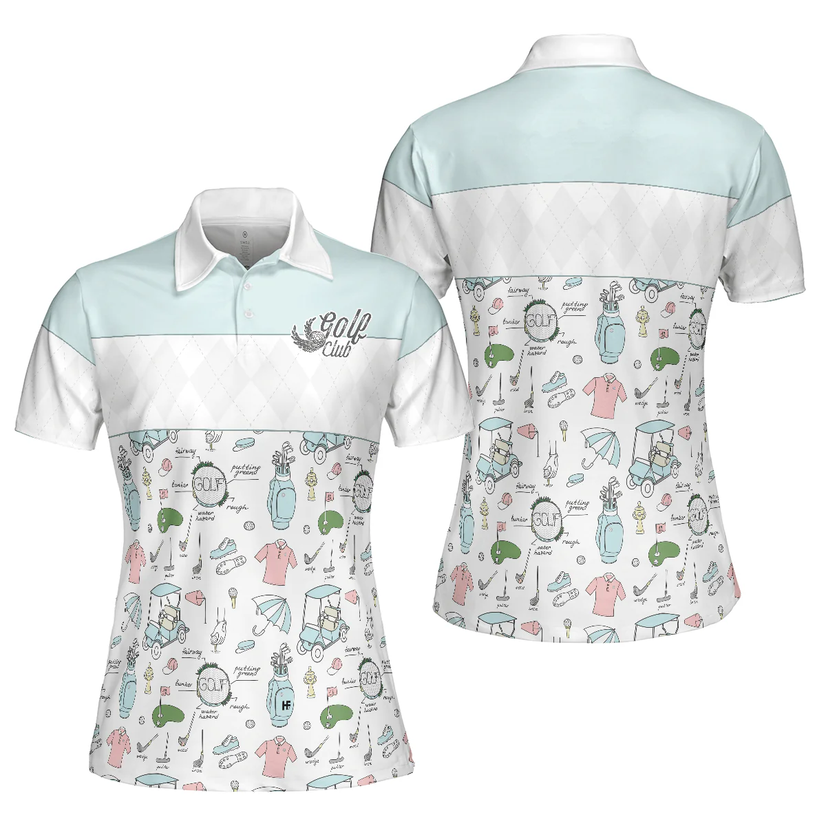 Golf Women Polo Shirt, Golf Life In Blue, Golf Symbol And Argyle Pattern Women Polo Shirts, Gift For Ladies, Team Female Golfers, Golf Lovers - Image 2