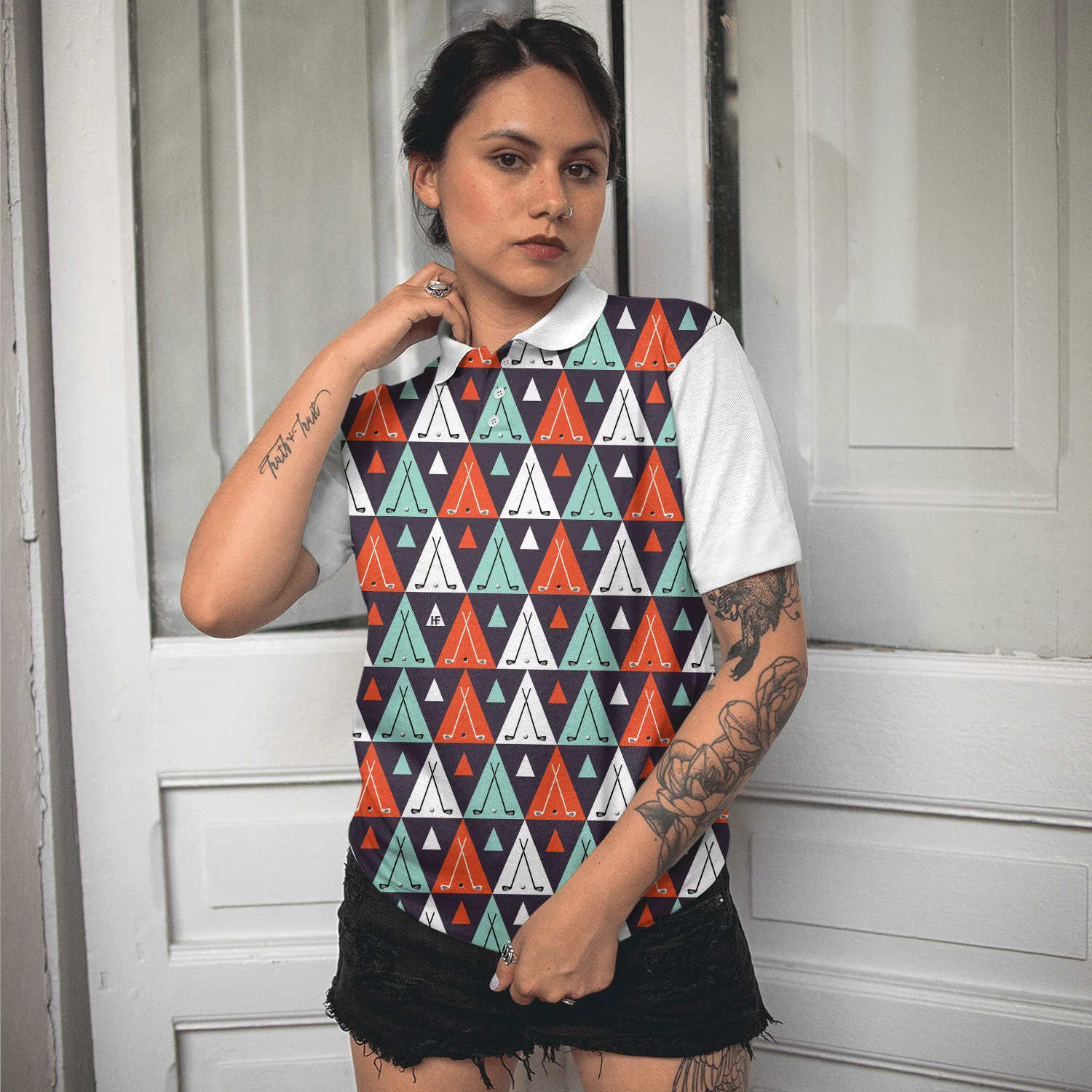 Golf Women Polo Shirt, Golf Life In Ethnic Style, Argyle Pattern Women Polo Shirts, Best Golf Gift For Female Golfers, Ladies, Golf Lovers - Image 5