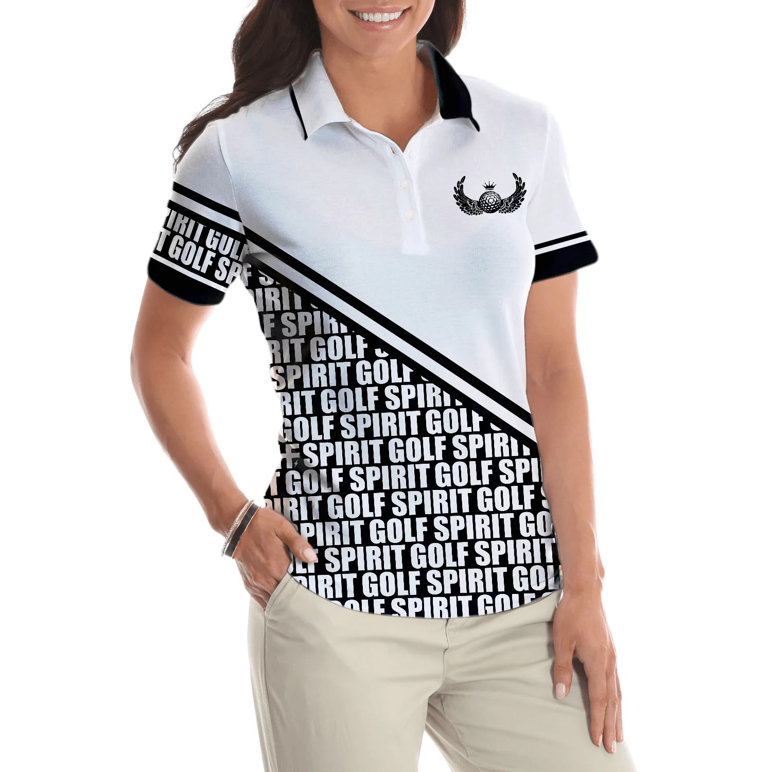 Golf Women Polo Shirt, Golf Spirit In Black And White Women Polo Shirts, Simple Golf Shirt Design Gift For Female Golfers, Ladies, Golf Lovers - Image 6