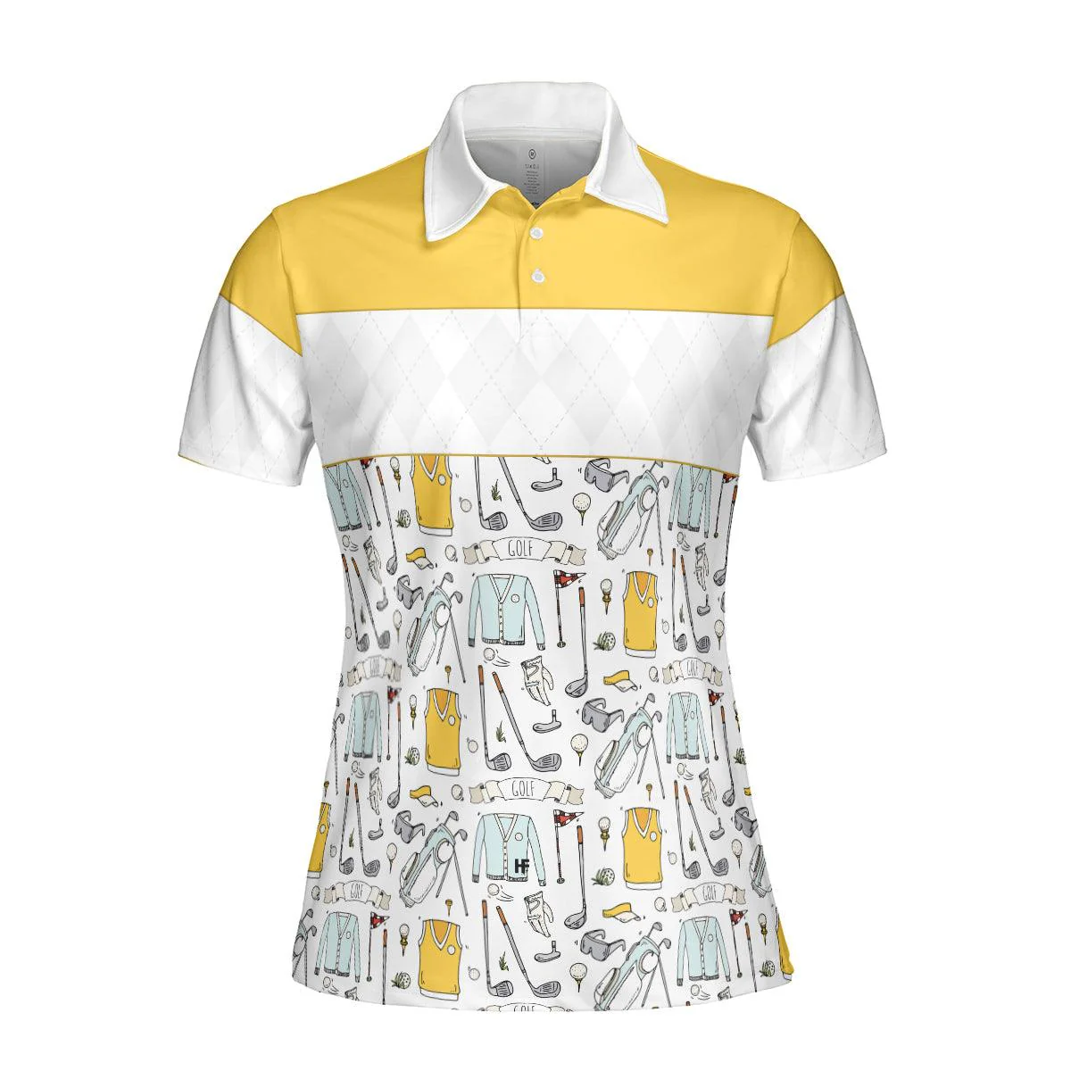 Golf Women Polo Shirt, Golf Symbol And Golf Argyle Pattern Yellow Women Polo Shirts, Best Golf Gift For Ladies, Golfers, Golf Lovers - Image 3