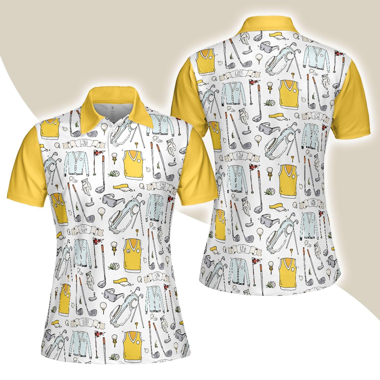 Golf Women Polo Shirt, Golf Symbol And Golf Life In Yellow Women Polo Shirts, Best Golf Gift For Ladies, Golfers, Golf Lovers