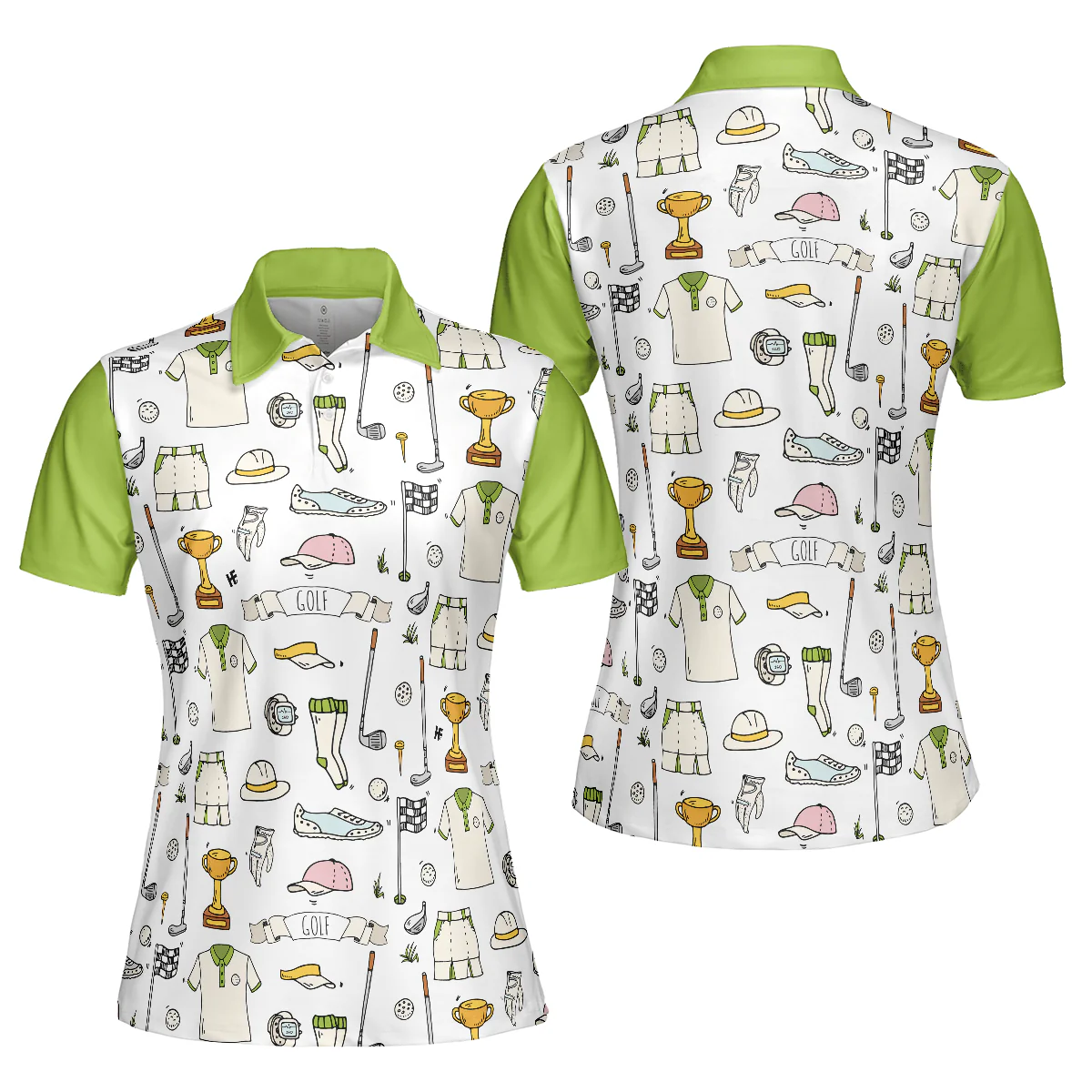 Golf Women Polo Shirt, Golf Symbol Pattern, Golf Life In Green Women Polo Shirts, Gift For Ladies, Team Female Golfers, Golf Lovers - Image 2