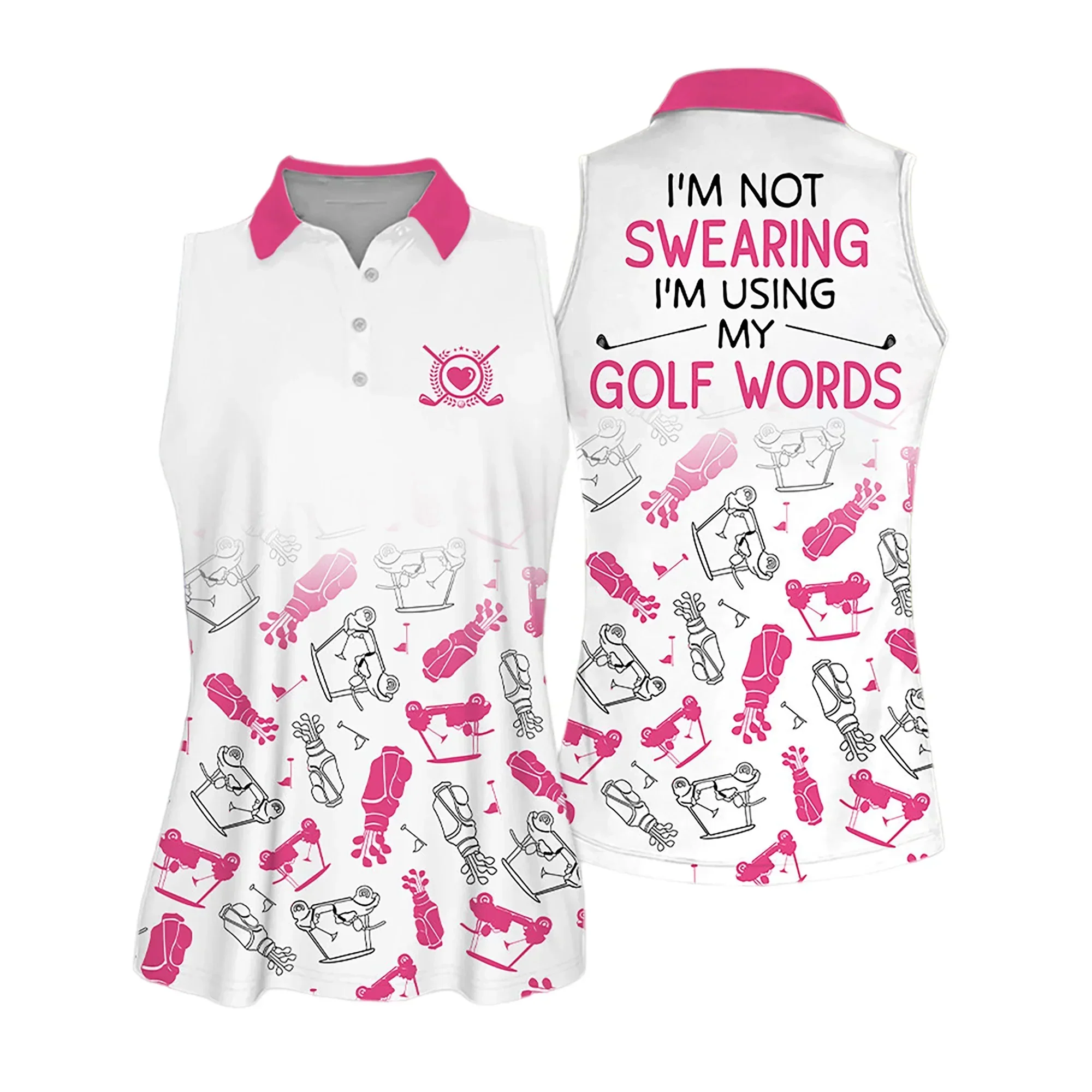 Golf Women Polo Shirt, Golf Symbol Pattern I'm Using My Golf Words Multicolor Women Polo Shirt - Gift For Mother's Day, Golfers, Female, Golf Lovers