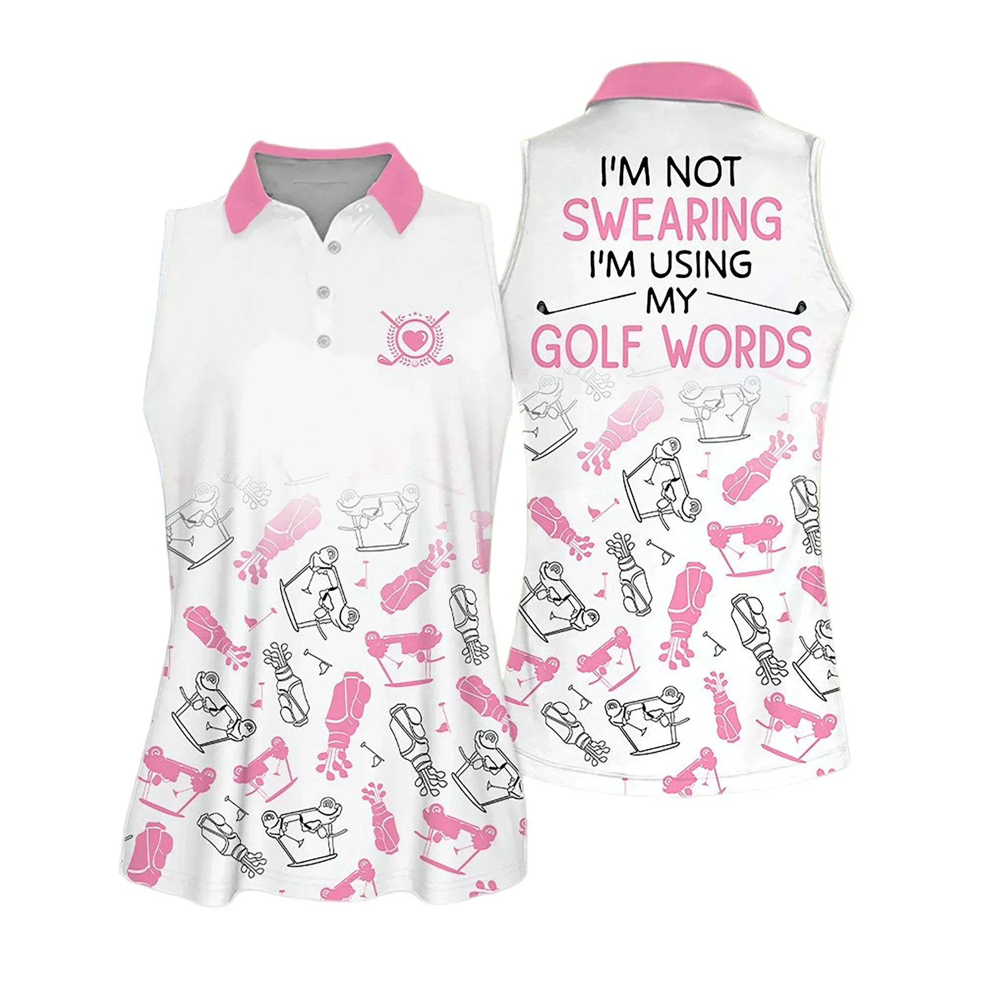 Golf Women Polo Shirt, Golf Symbol Pattern I'm Using My Golf Words Multicolor Women Polo Shirt - Gift For Mother's Day, Golfers, Female, Golf Lovers - Image 2