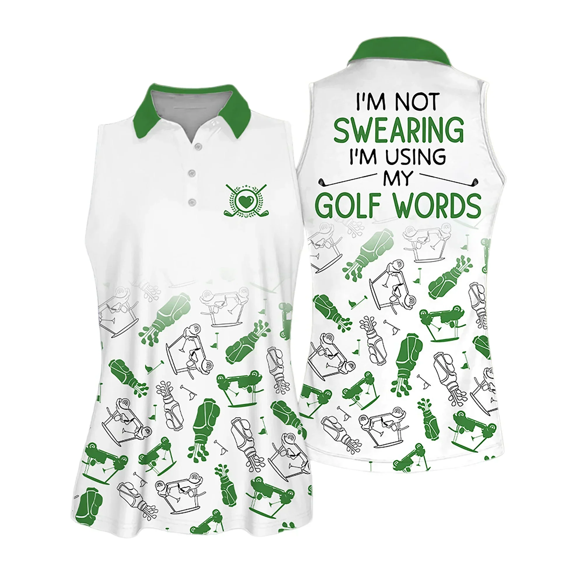 Golf Women Polo Shirt, Golf Symbol Pattern I'm Using My Golf Words Multicolor Women Polo Shirt - Gift For Mother's Day, Golfers, Female, Golf Lovers - Image 3